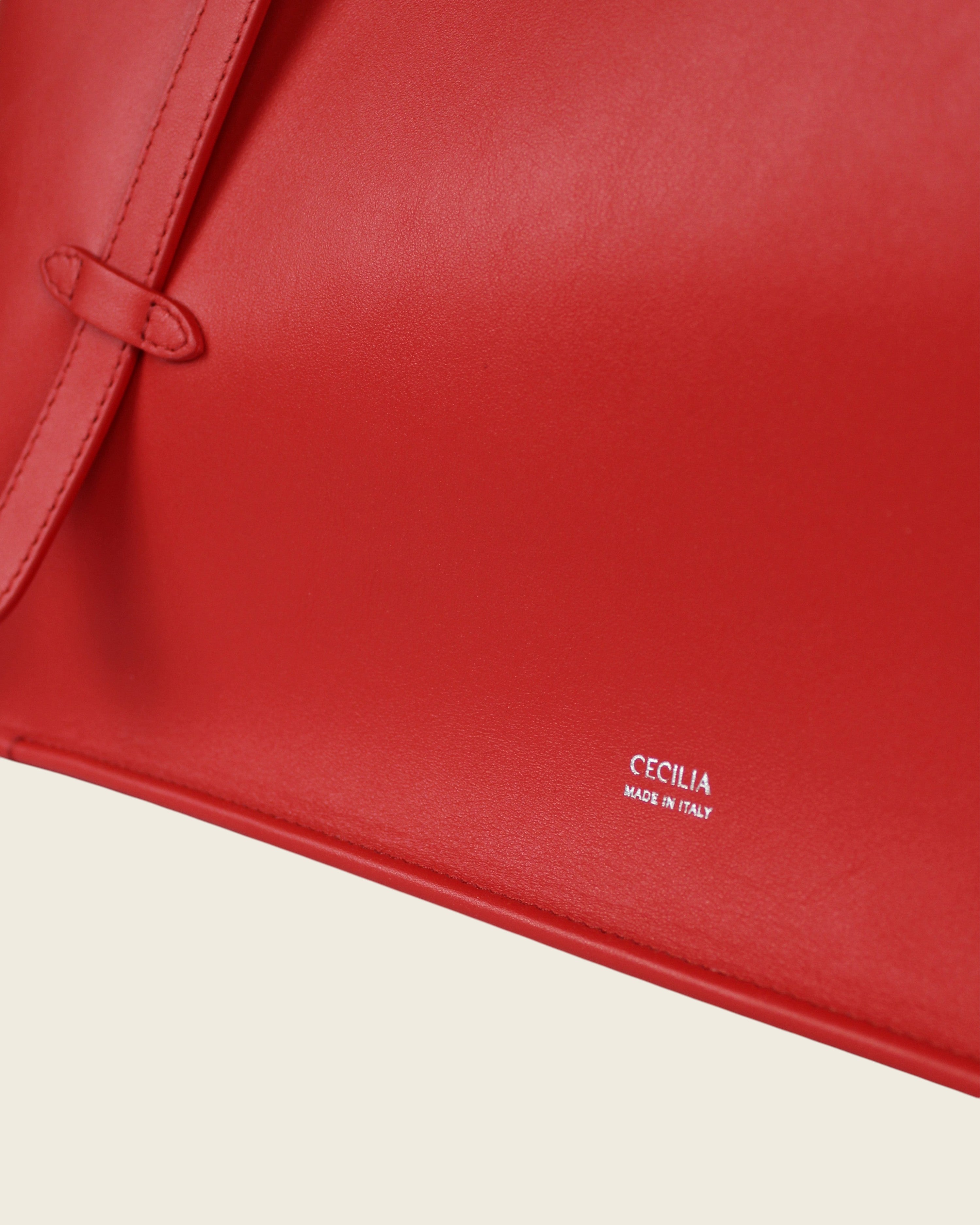 Weldun Leonora Day soft red Italian nappa leather tote bag with adjustable strap and silver logo detail