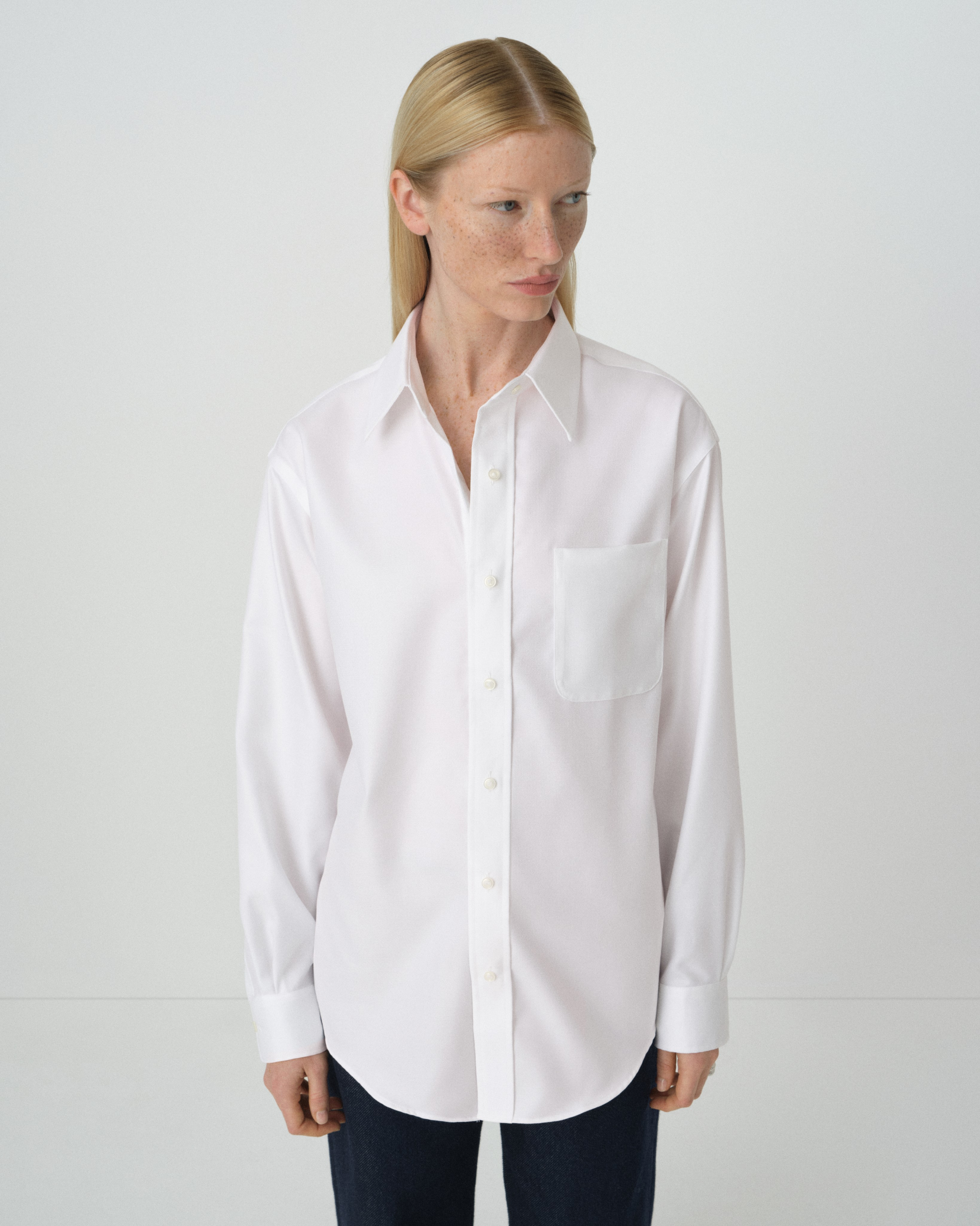 Magnetic Closure Dress Shirt in White