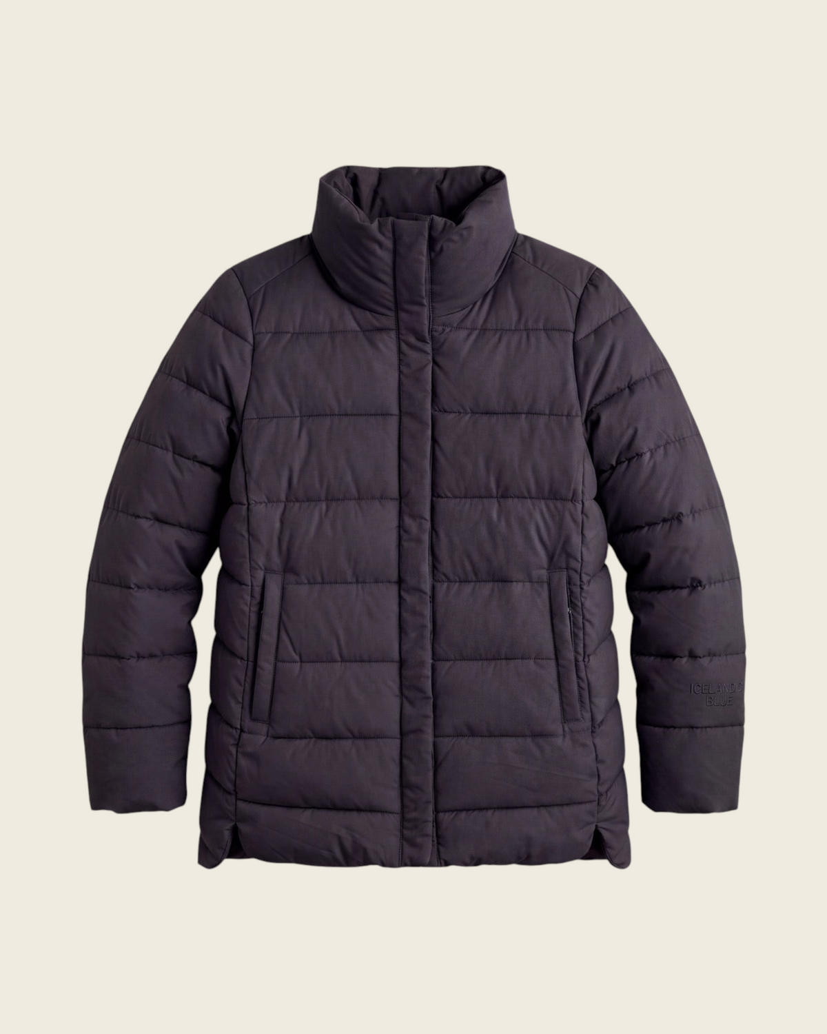 Weldun black magnetic puffer jacket with a high collar, water-resistant shell, and easy-fasten front closures.