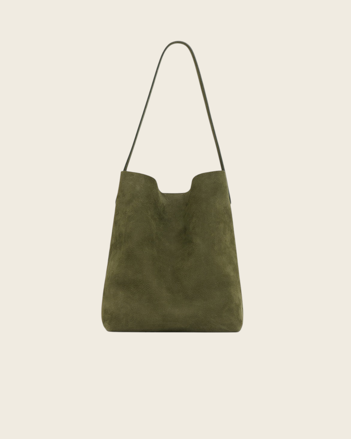 Weldun Everyday Cabas tote bag in algae green pebbled nubuck leather with a slouchy silhouette and long handles.