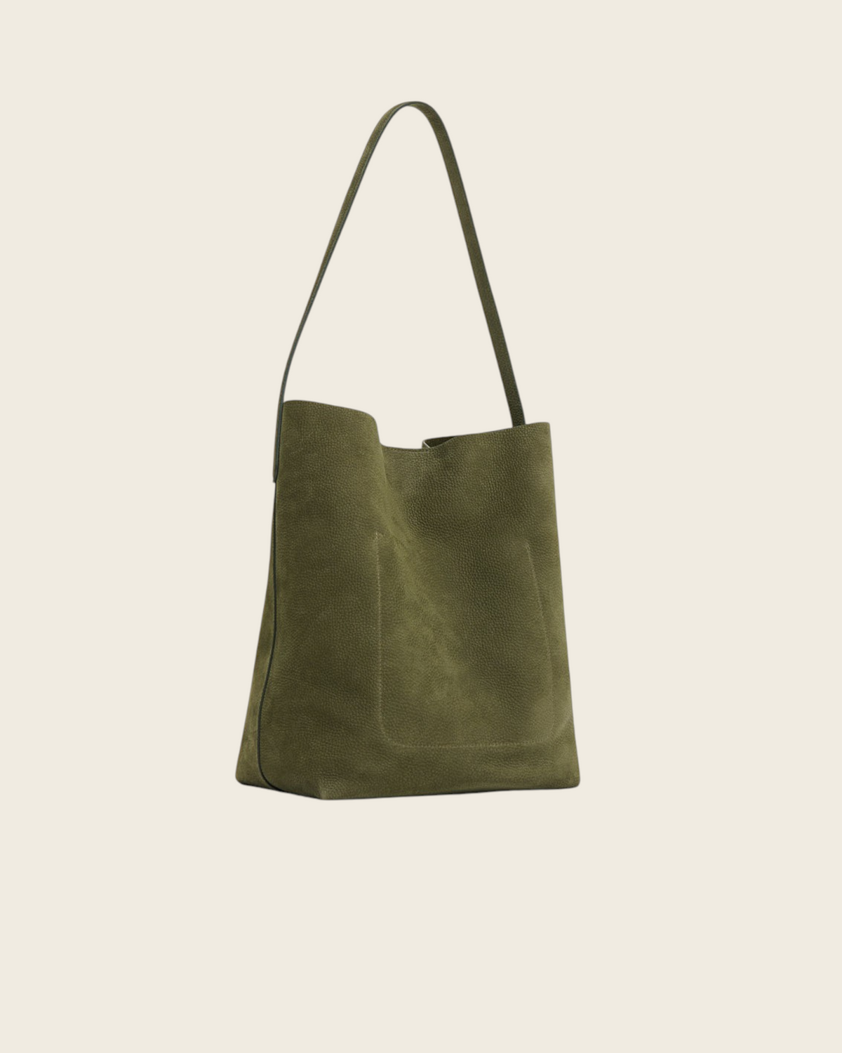 Weldun Mansur Gavriel Everyday Cabas tote in algae green pebbled nubuck leather with long shoulder straps.