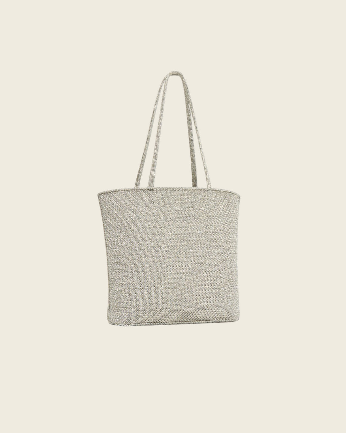 Weldun Mansur Gavriel Knit Filo Tote in shimmering silver metallic knit with a structured silhouette.