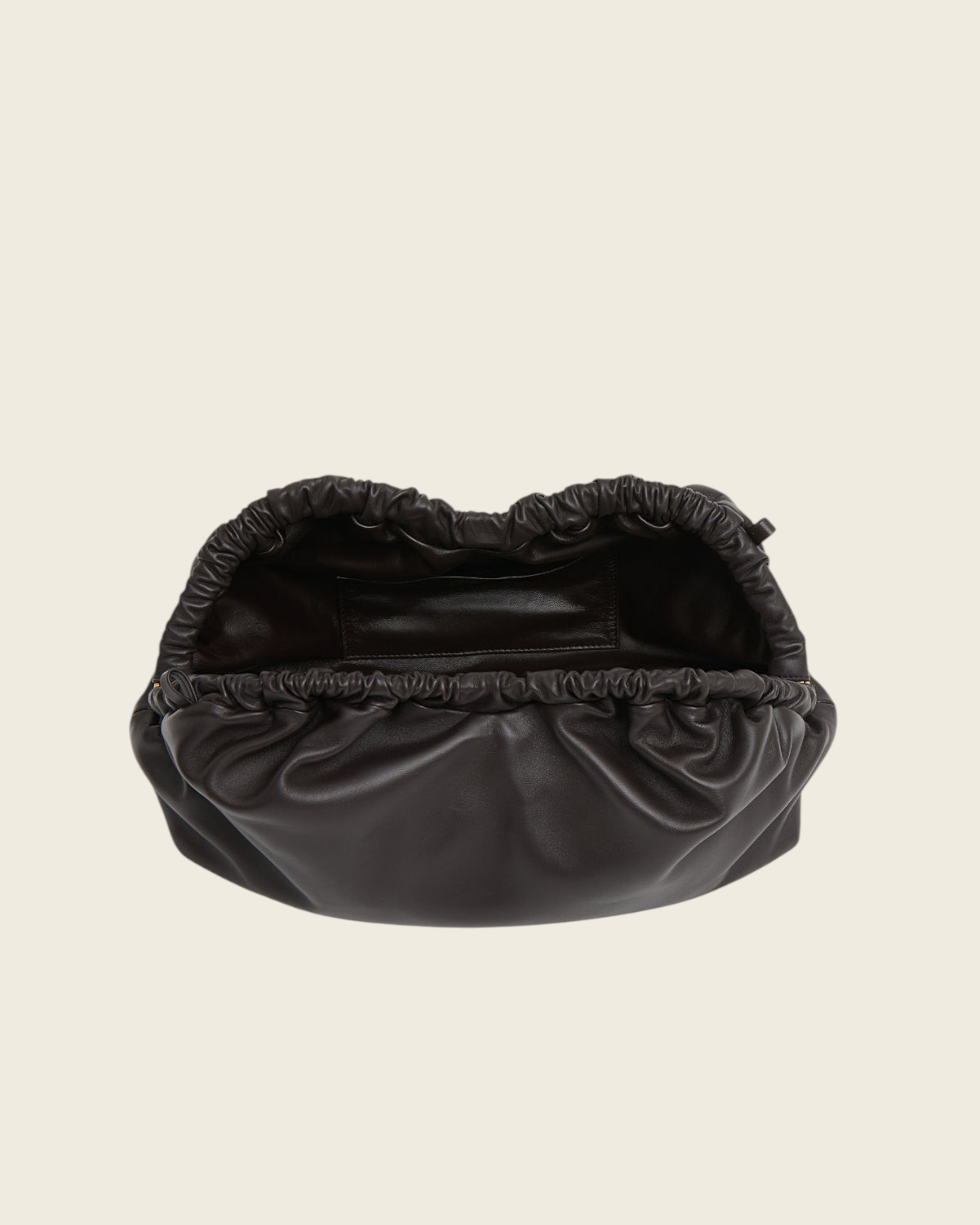 Weldun Mansur Gavriel Oversized Cloud Clutch in ebony brown Italian lambskin with a soft gathered pouch design