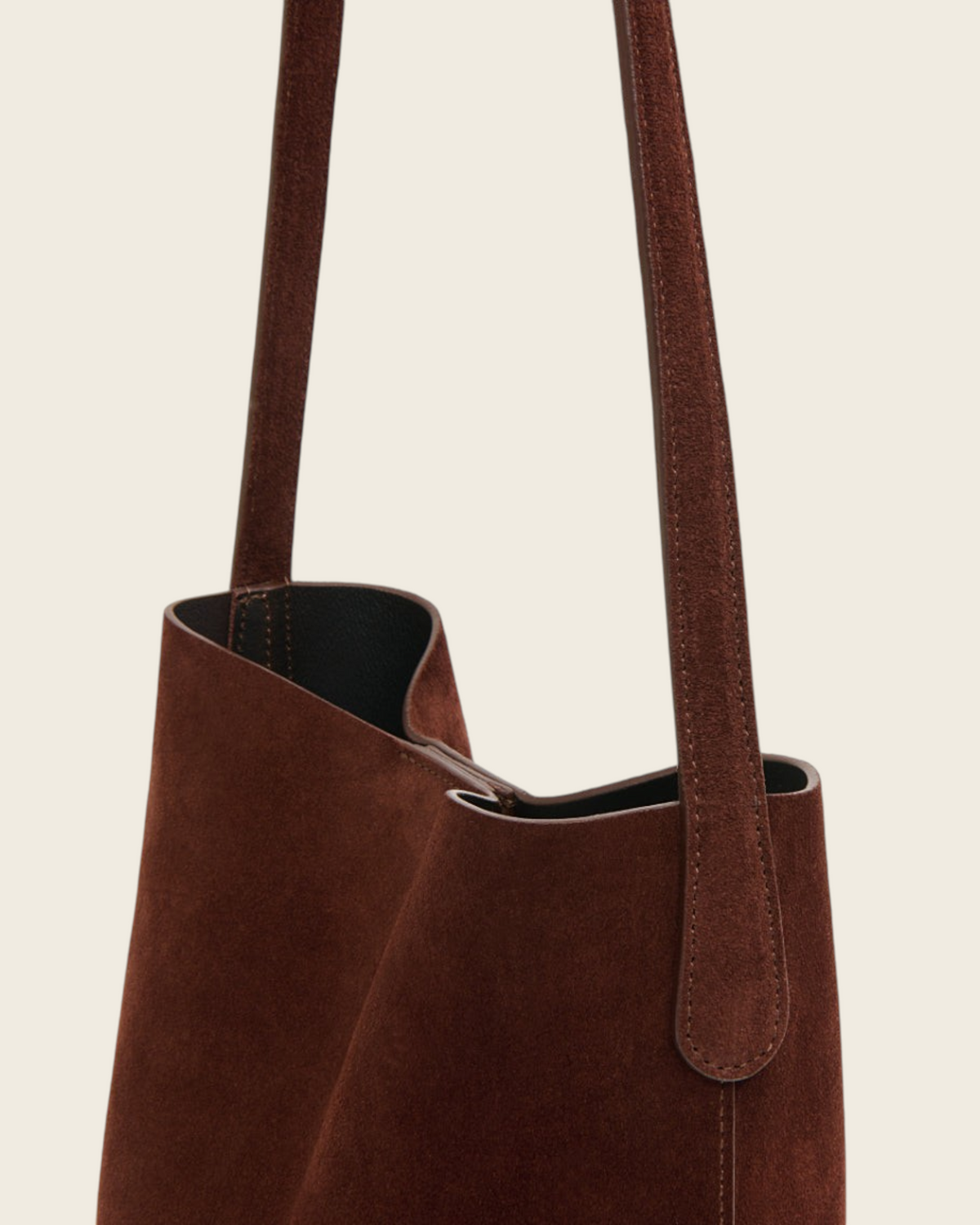 Weldun Mansur Gavriel small everyday cabas tote in chocolate brown suede with long shoulder straps