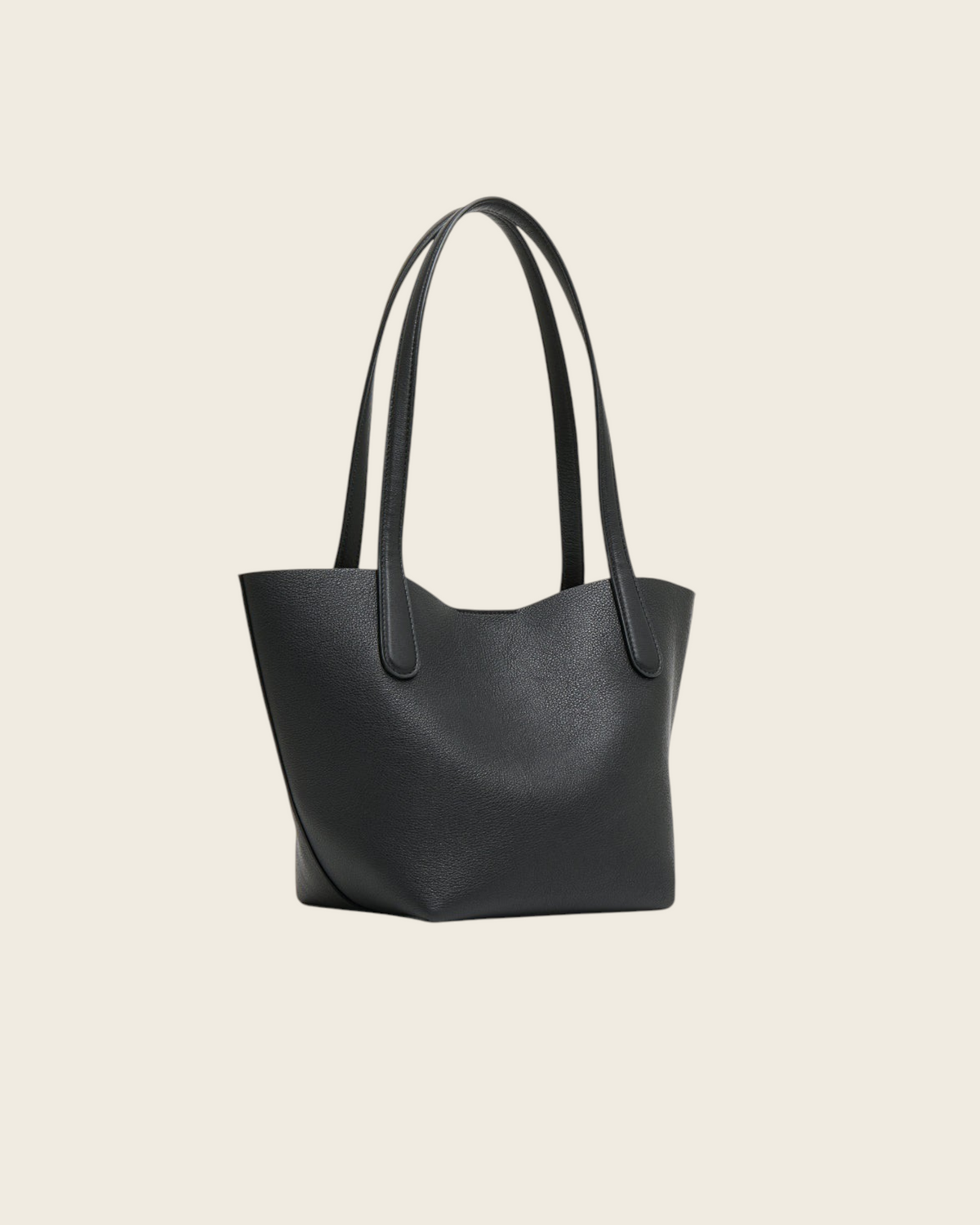 Weldun Mansur Gavriel small black soft calf leather everyday tote bag with minimalist silhouette and Bombay handles.