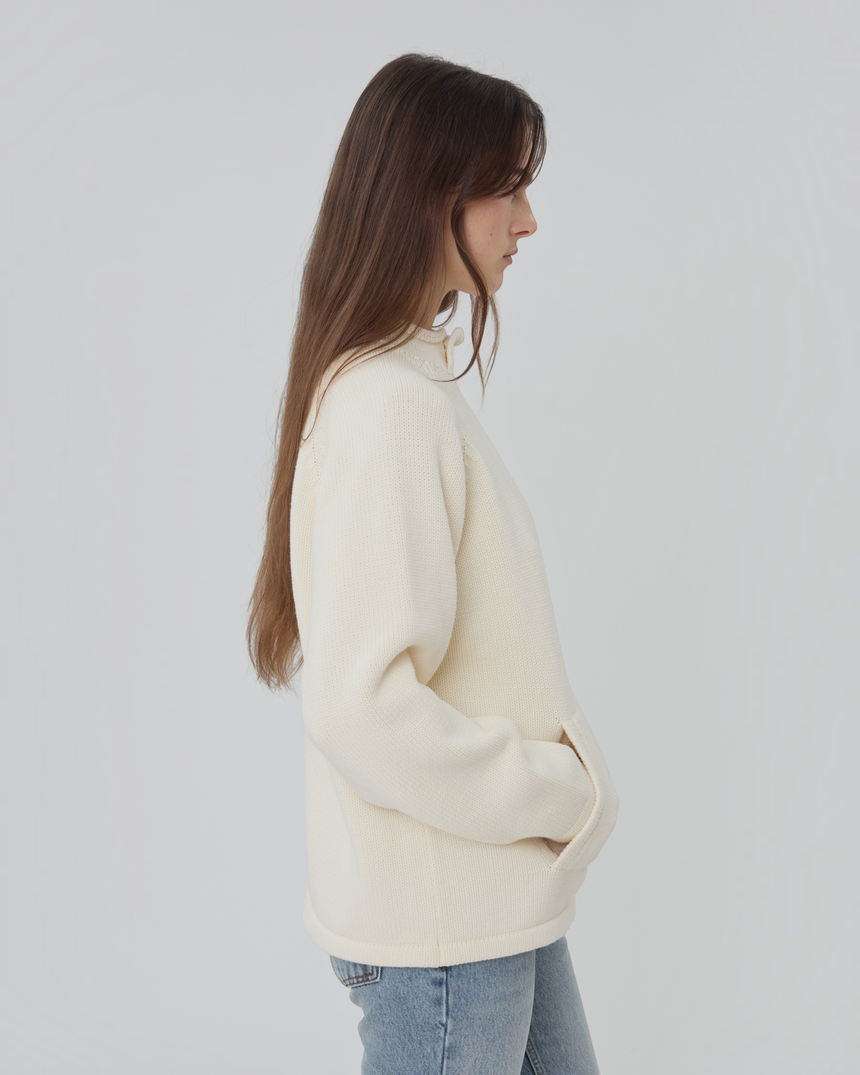 Snap Collar Sweater in Cream