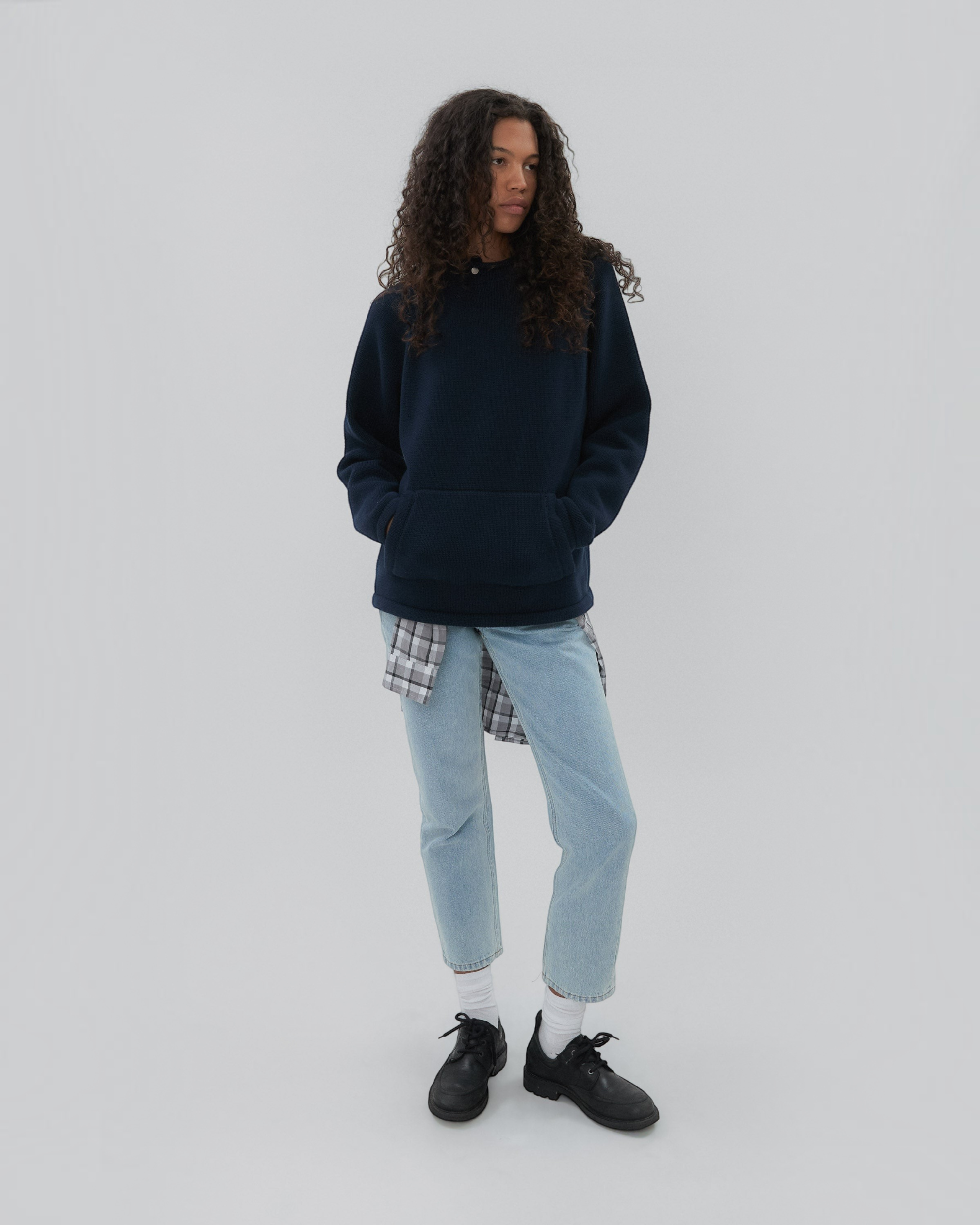 Snap Collar Sweater in Navy