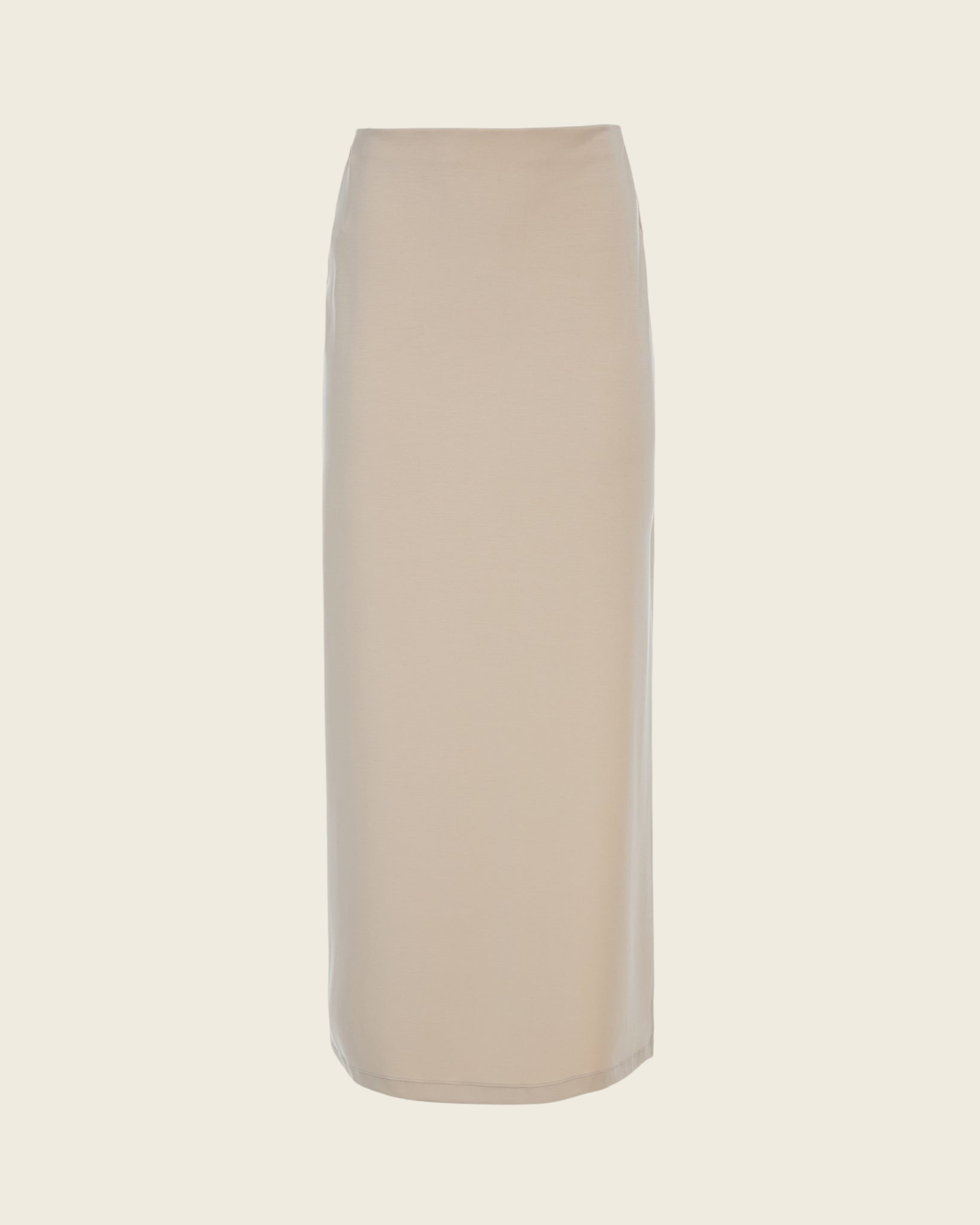 Weldun Ashley Skirt in beige, a minimal pull-on column skirt made from soft, breathable stretch MicroTencel fabric.