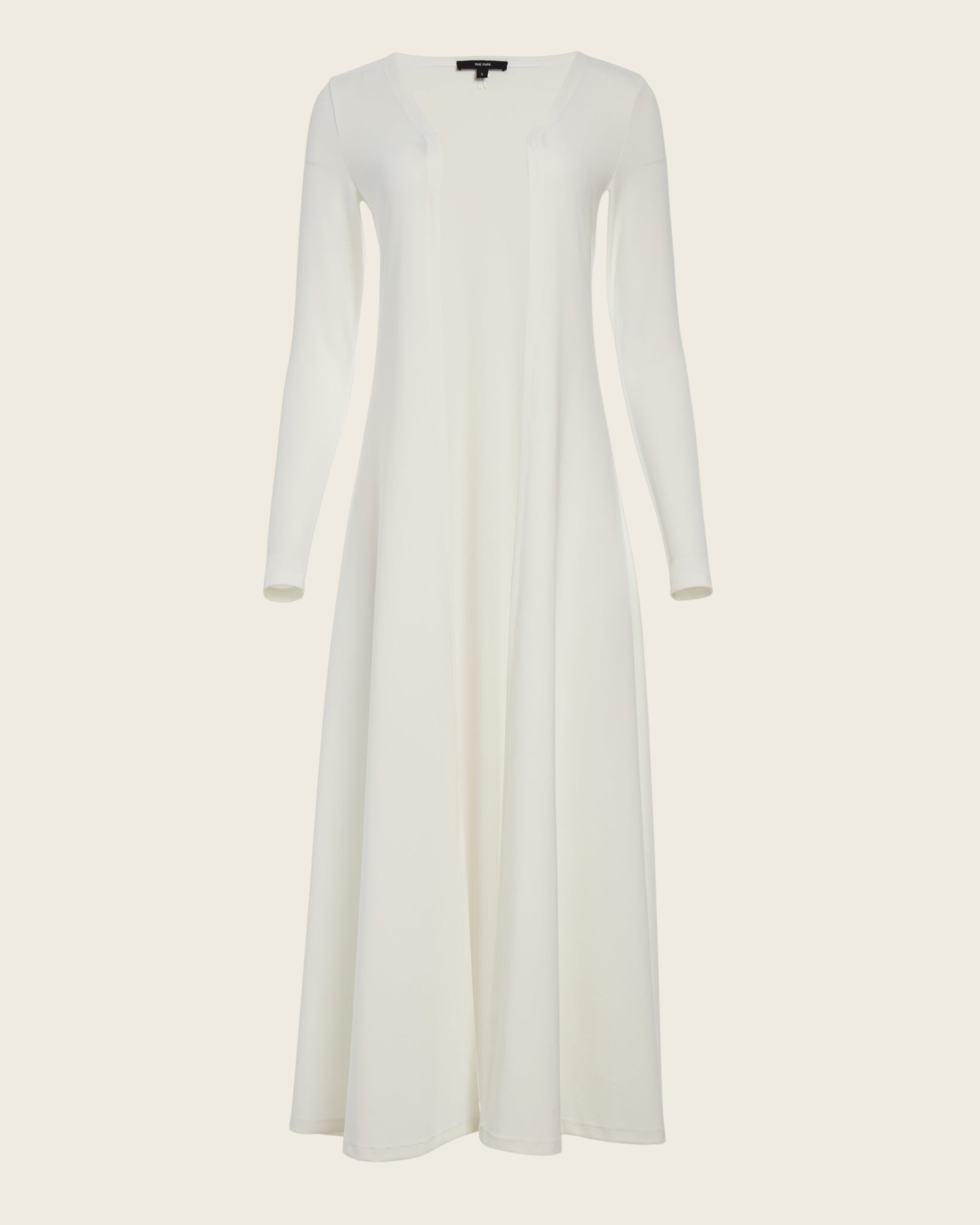 Weldun Julia long white open-front cardigan made from soft breathable PYRATEX Power 3 fabric