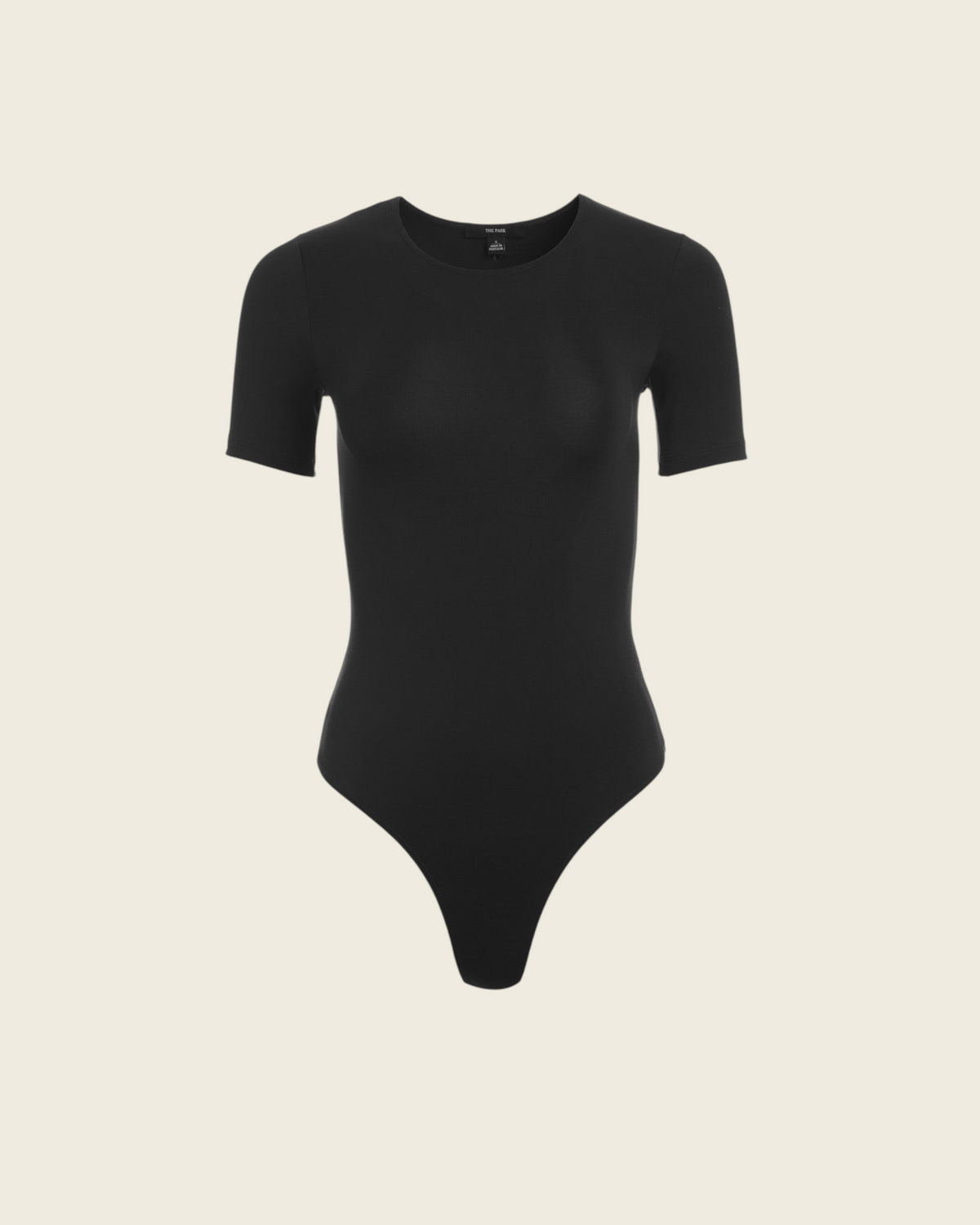 Weldun Penny short-sleeve black bodysuit in soft breathable MicroTencel with a flattering ballerina neckline