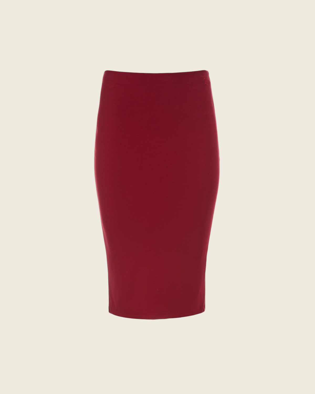 Weldun Sheryl Skirt in deep red MicroTencel fabric featuring a comfortable pull-on elastic waistband.