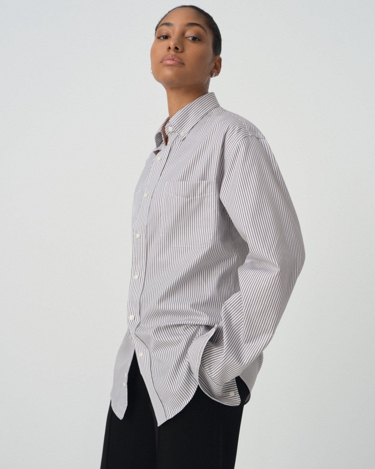 Magnetic Closure Button-Down in Grey Stripe