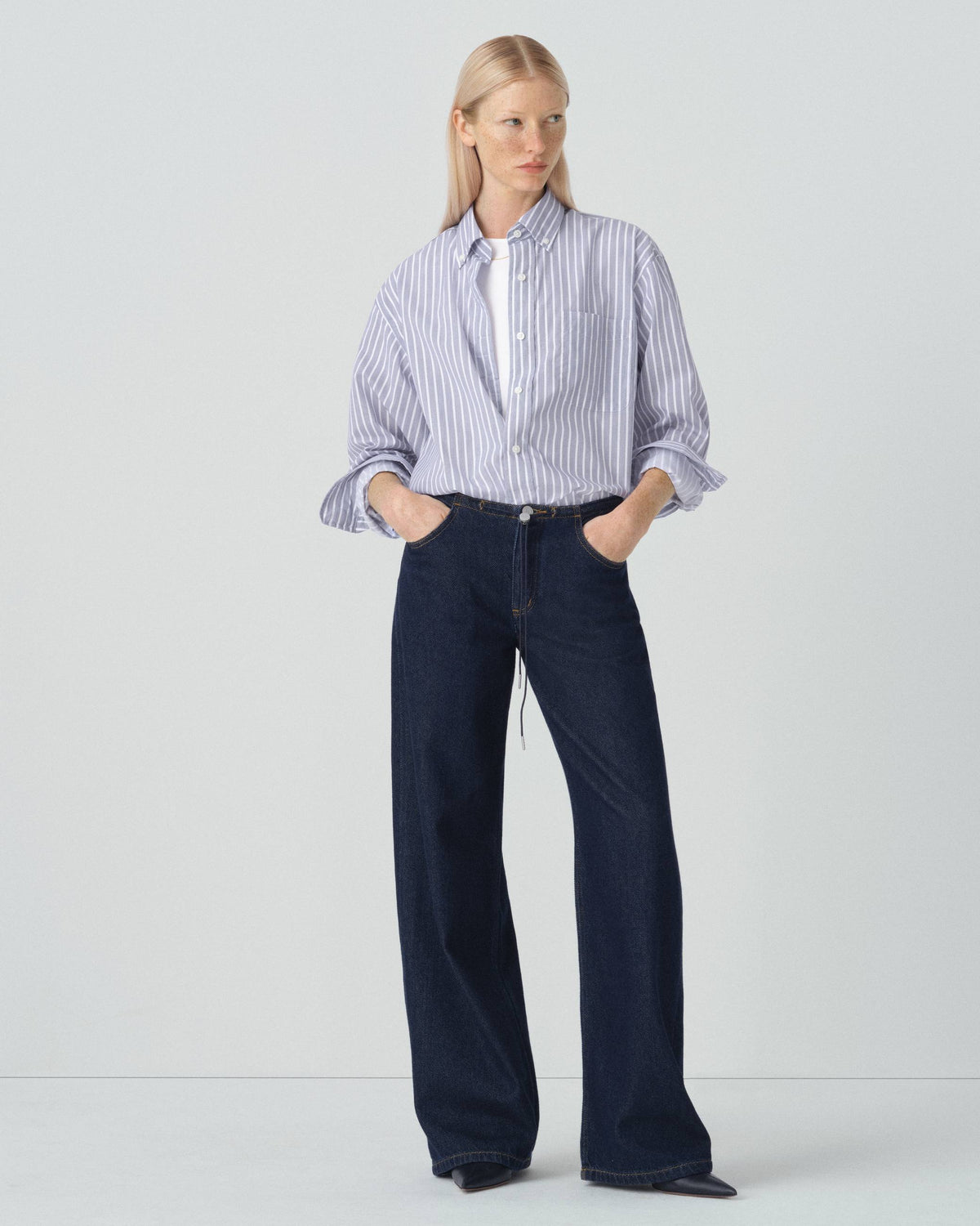 Stretch Long Sleeve Blue Stripe Button-Down Collar with Magnetic Closures
