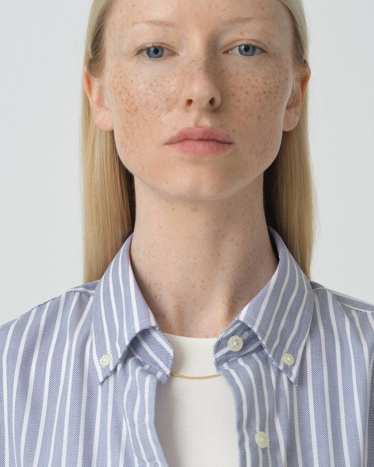 Stretch Long Sleeve Blue Stripe Button-Down Collar with Magnetic Closures