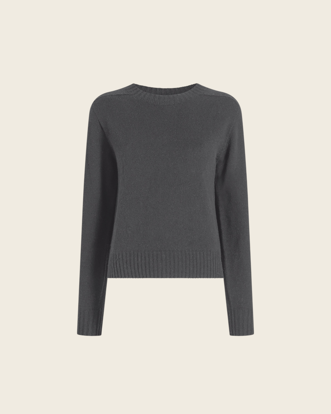 Weldun KALLMEYER Nina seamless crewneck sweater in dark grey wool cashmere blend with ribbed cuffs and hem
