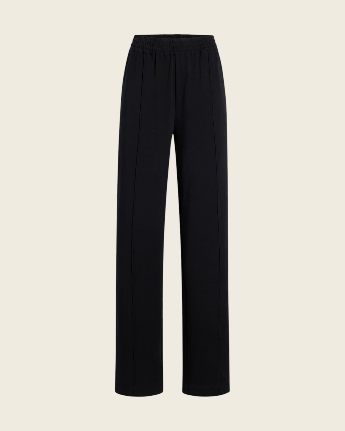Weldun black Luxe Seamed Lounge Pant with elastic waistband, straight leg fit, and front pintuck detailing.