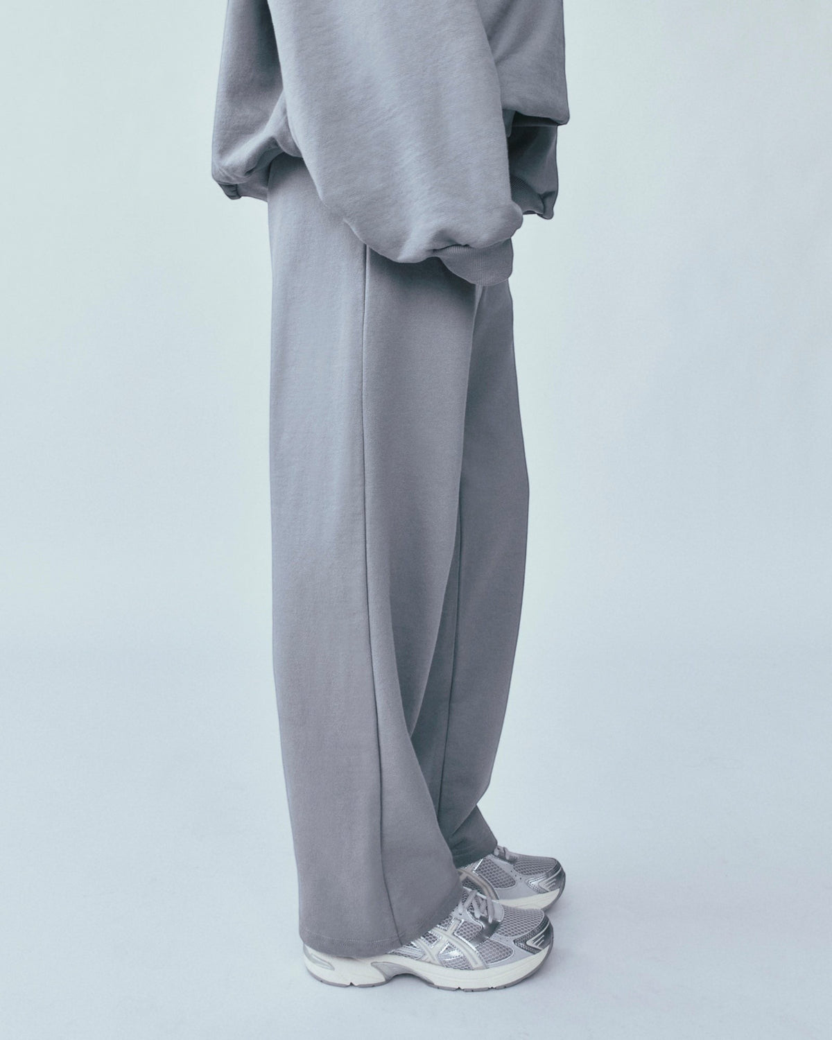 Weldun grey organic cotton sweatpants with a relaxed straight-leg fit and plush fleece interior