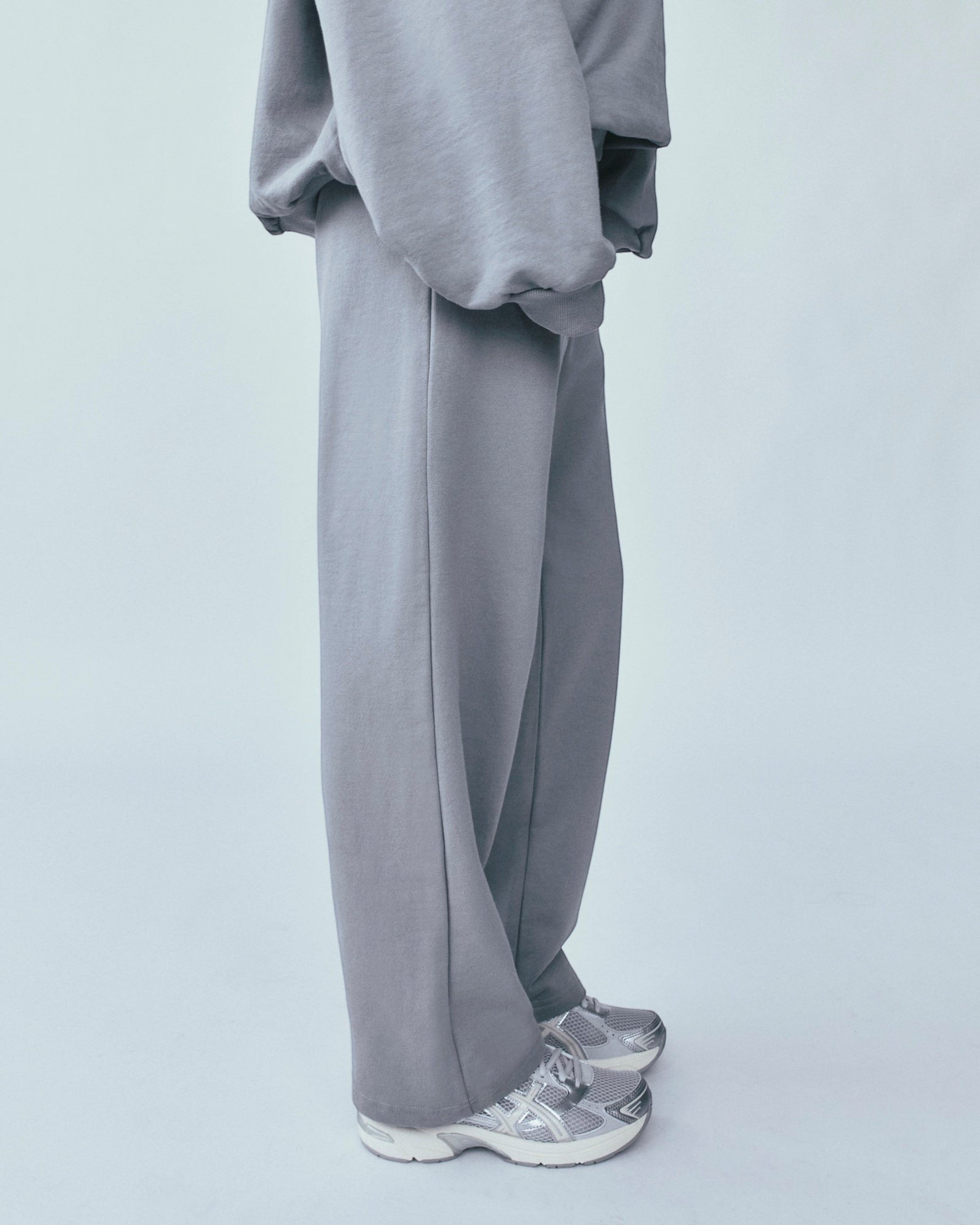 Weldun grey organic cotton sweatpants with a relaxed straight-leg fit and plush fleece interior