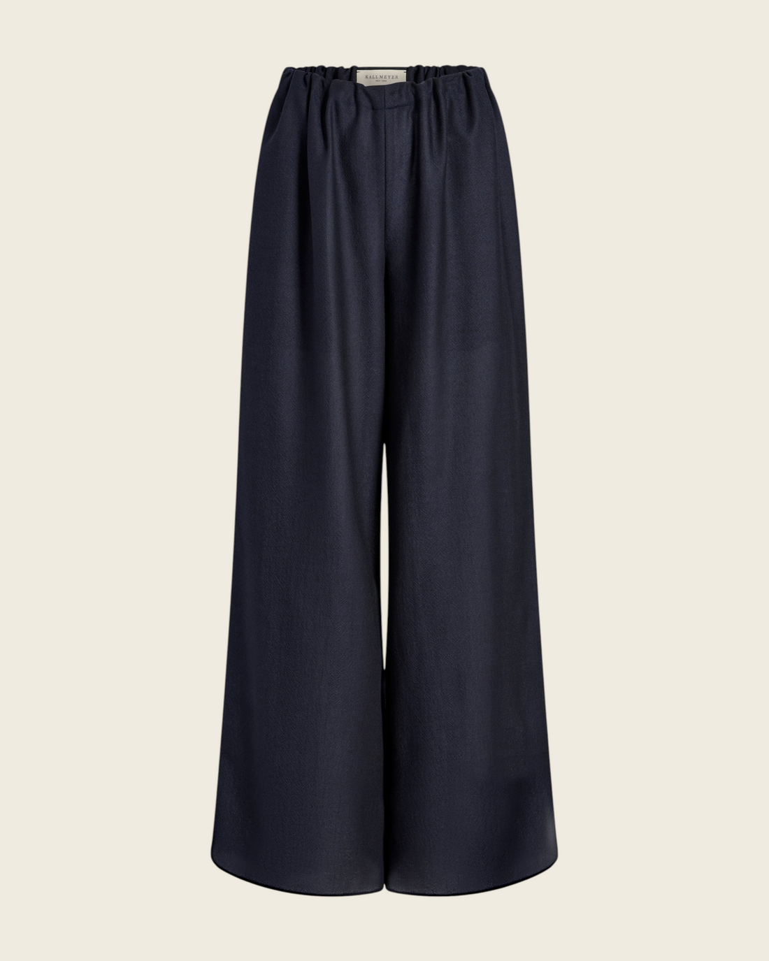 Weldun KALLMEYER Cairo wide leg pants in indigo featherweight wool with an adjustable drawstring waistband.