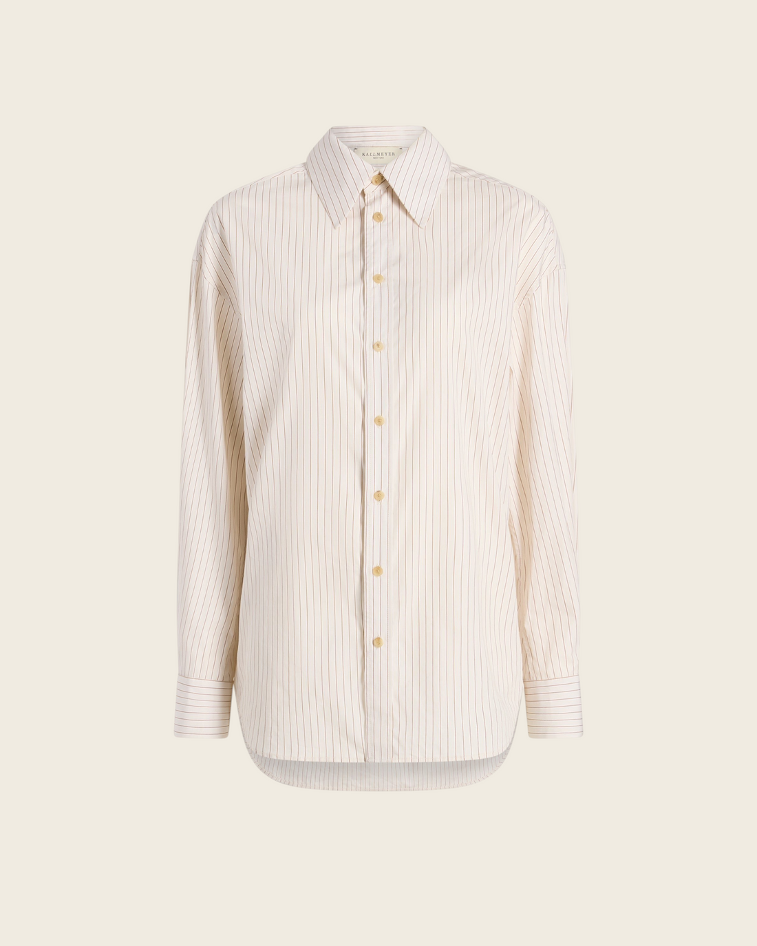 Weldun KALLMEYER Dani button down shirt in sepia stripe cotton poplin with a relaxed fit and full front button placket