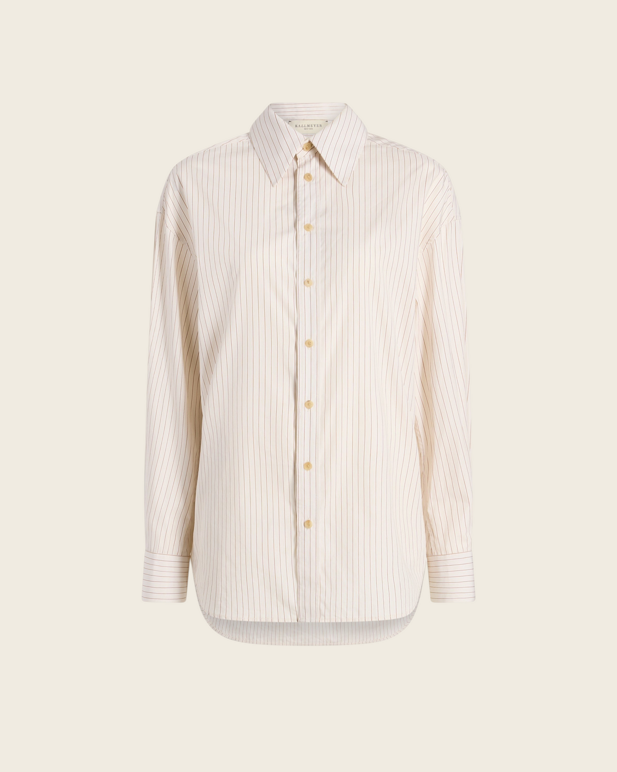Weldun KALLMEYER Dani button down shirt in sepia stripe cotton poplin with a relaxed fit and full front button placket