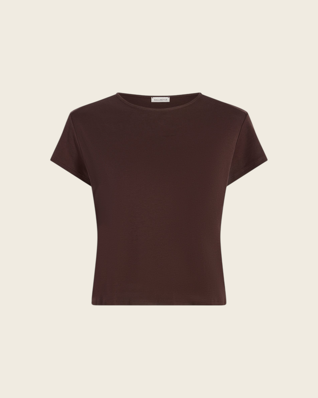 Weldun KALLMEYER Willa baby tee in cacao brown cotton with a boxy fit, crewneck, and short cap sleeves.