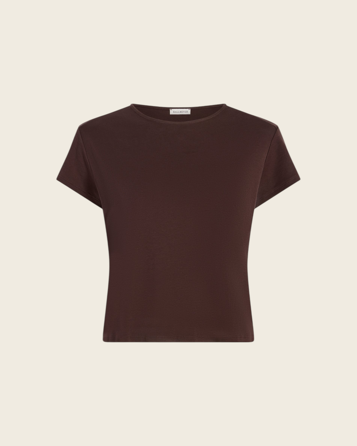Weldun KALLMEYER Willa baby tee in cacao brown cotton with a boxy fit, crewneck, and short cap sleeves.