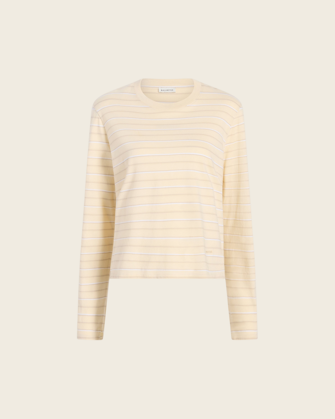 Weldun KALLMEYER Wynn long sleeve t-shirt in ecru with horizontal stripes, featuring a relaxed boxy fit.
