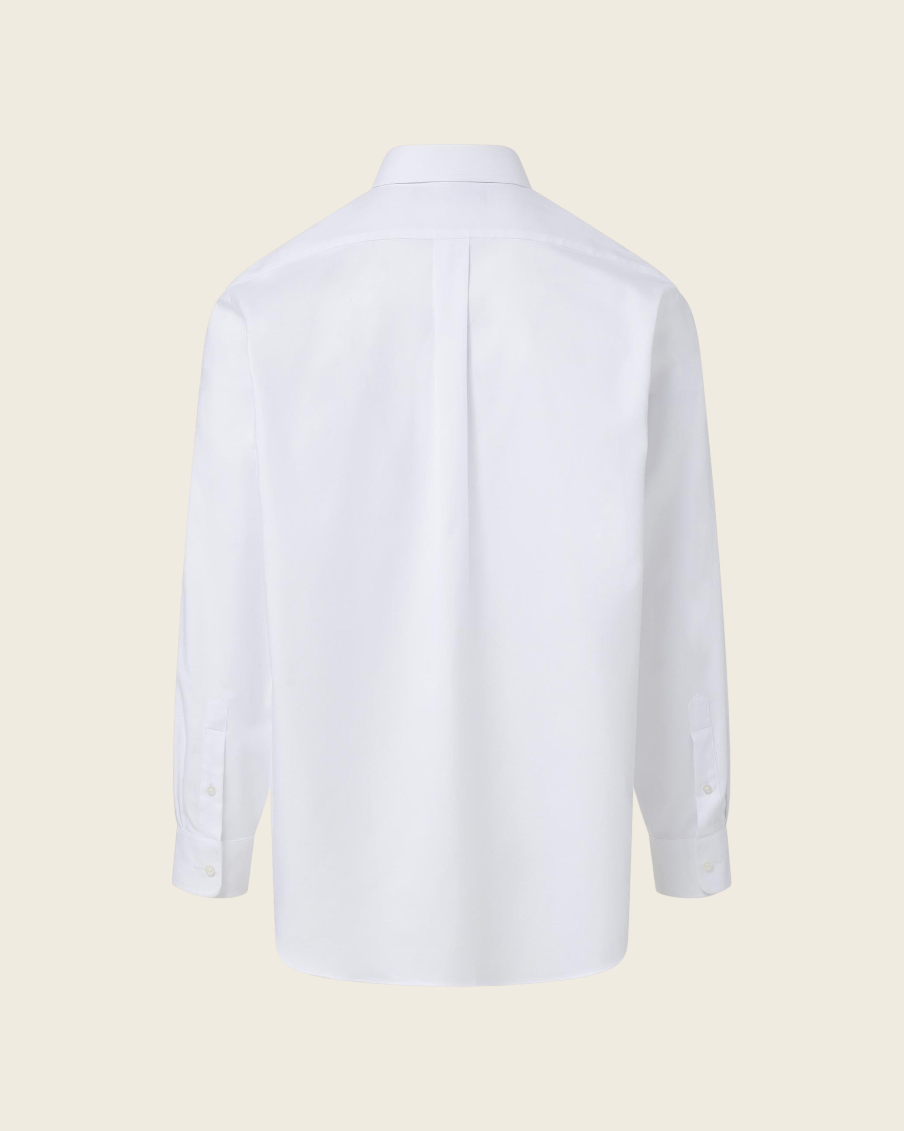 Weldun white adaptive dress shirt with magnetic closures, shown from the back with a classic spread collar.