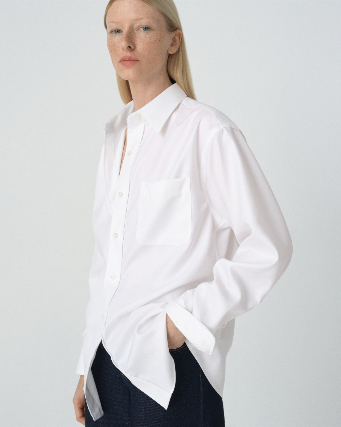 Magnetic Closure Dress Shirt in White