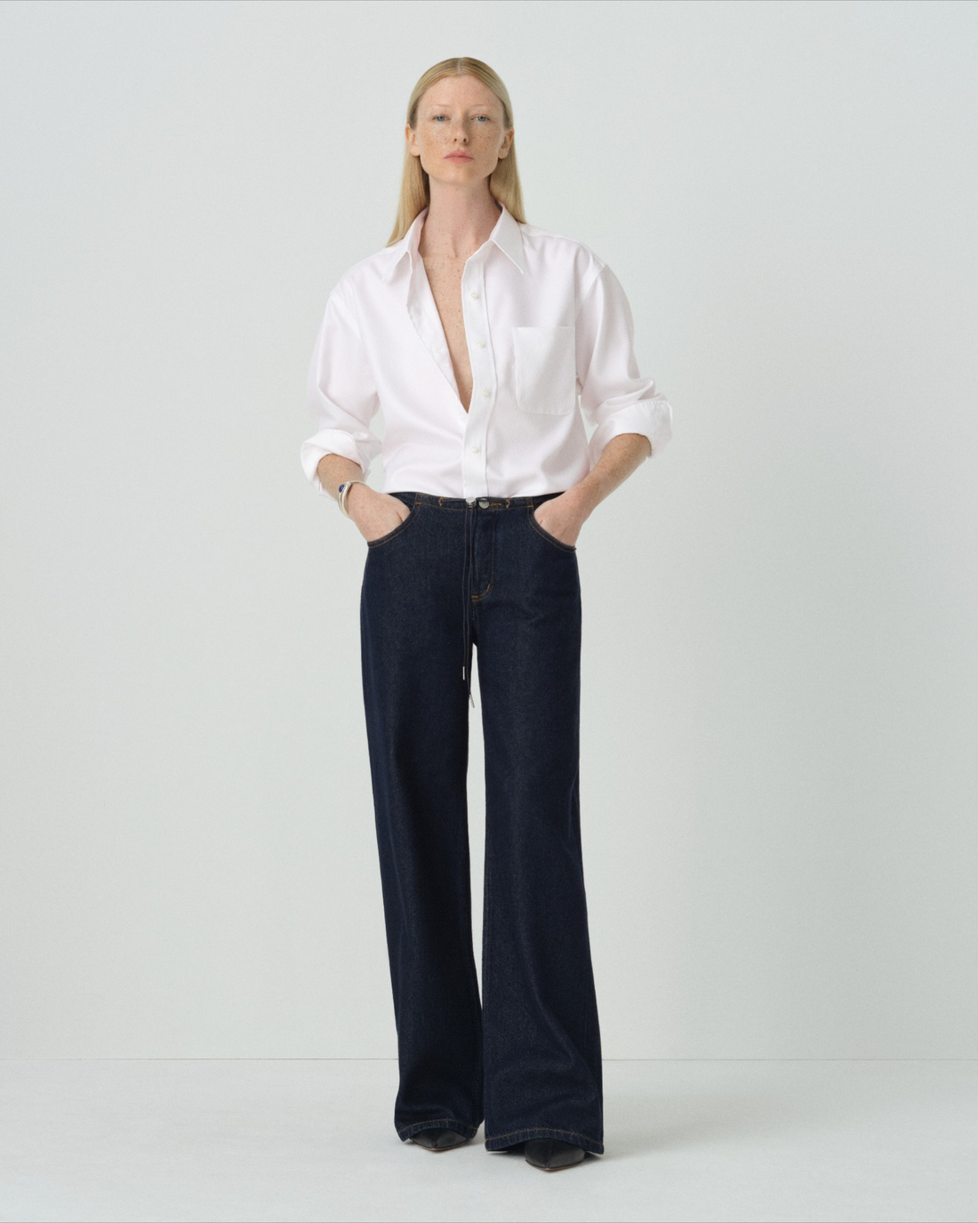 Magnetic Closure Dress Shirt in White
