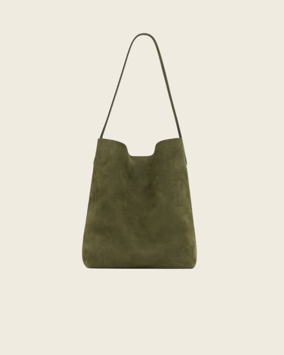 Weldun Everyday Cabas tote bag in algae green pebbled nubuck leather with a slouchy silhouette and long handles.