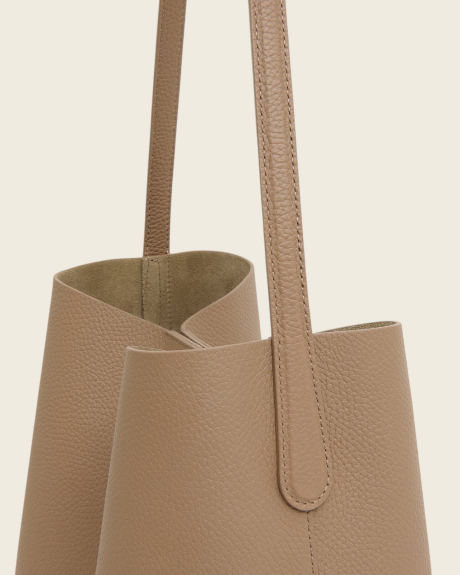 Weldun Mansur Gavriel Everyday Cabas tote in anise beige pebbled leather with elongated shoulder straps