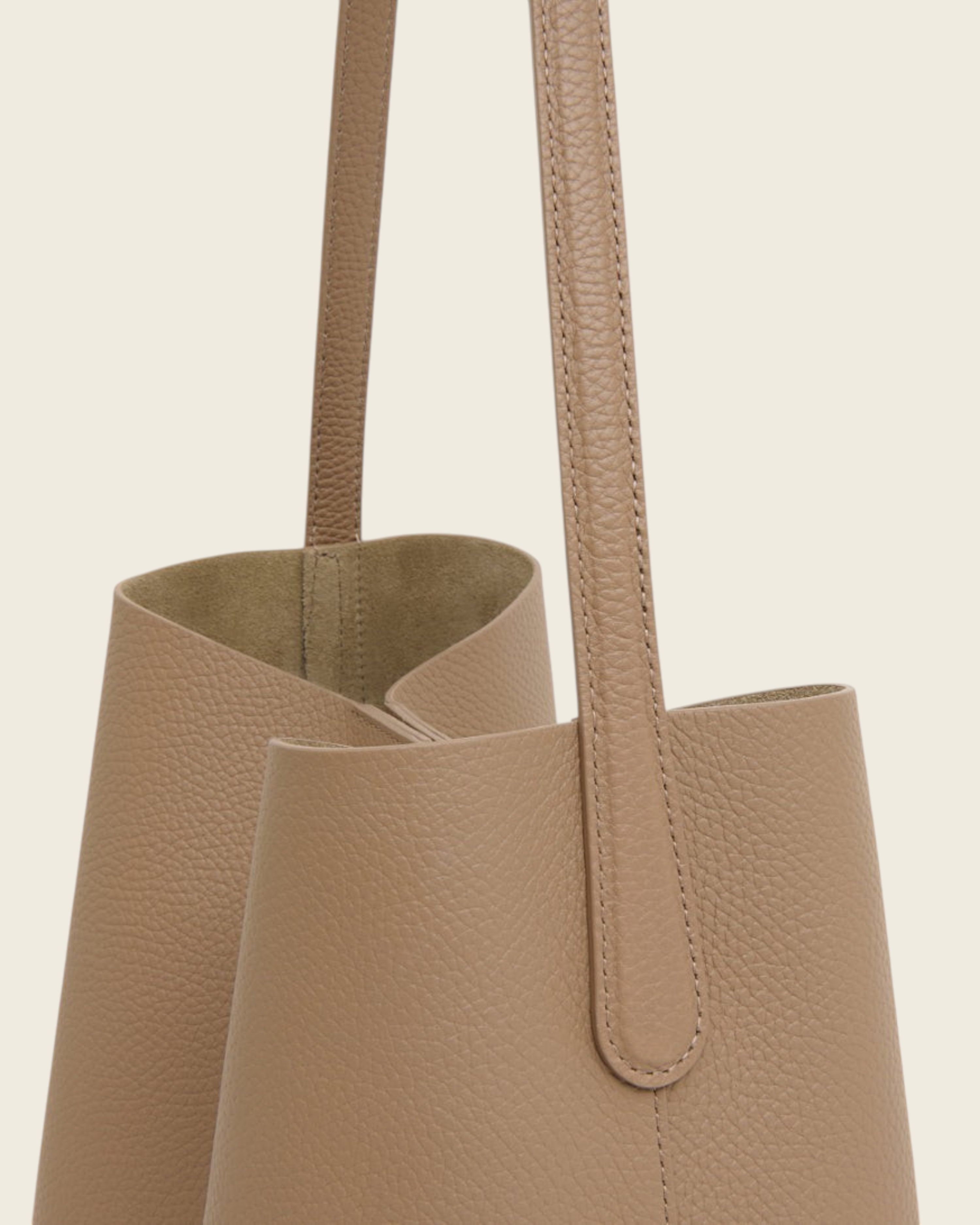 Weldun Mansur Gavriel Everyday Cabas tote in anise beige pebbled leather with elongated shoulder straps