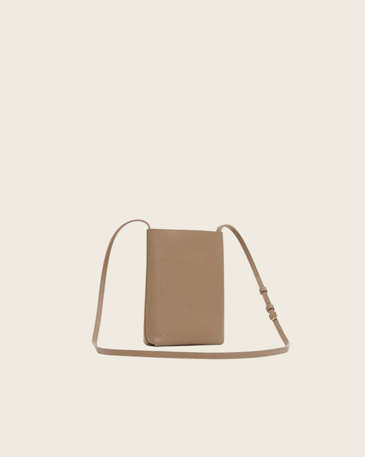 Weldun Mansur Gavriel Everyday Cabas crossbody bag in anise beige pebbled leather with an adjustable shoulder strap.