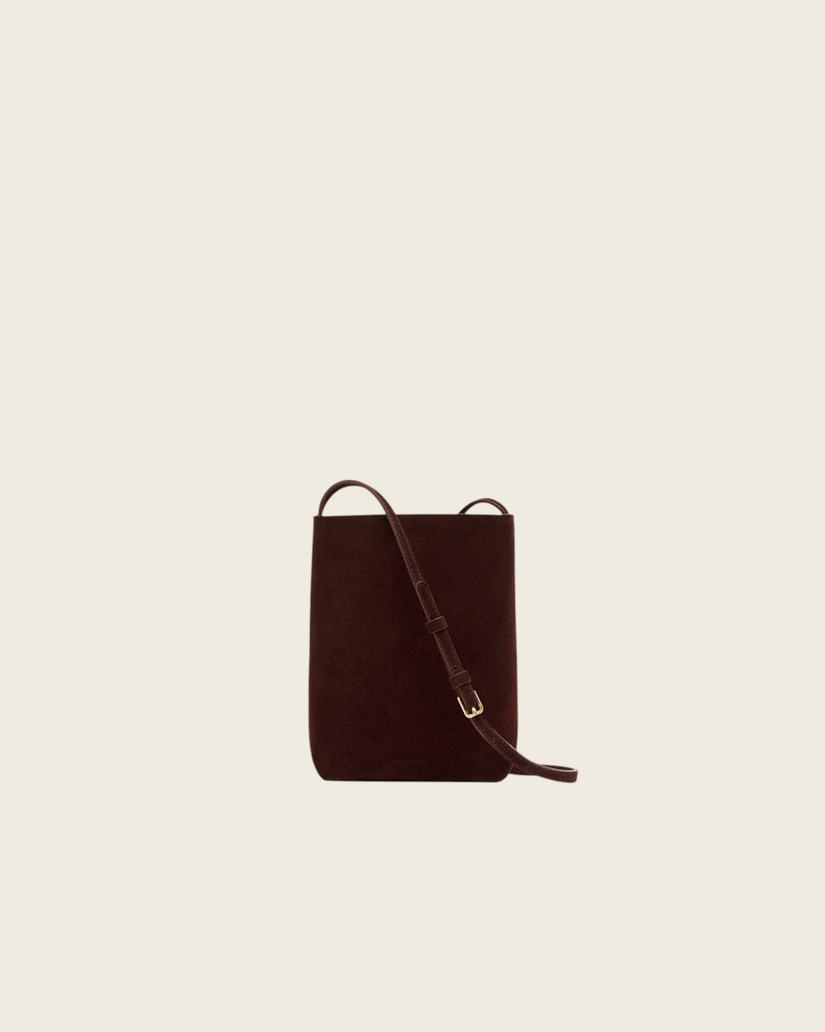 Weldun Mansur Gavriel Everyday Cabas crossbody bag in chocolate brown Italian calf suede with adjustable strap.