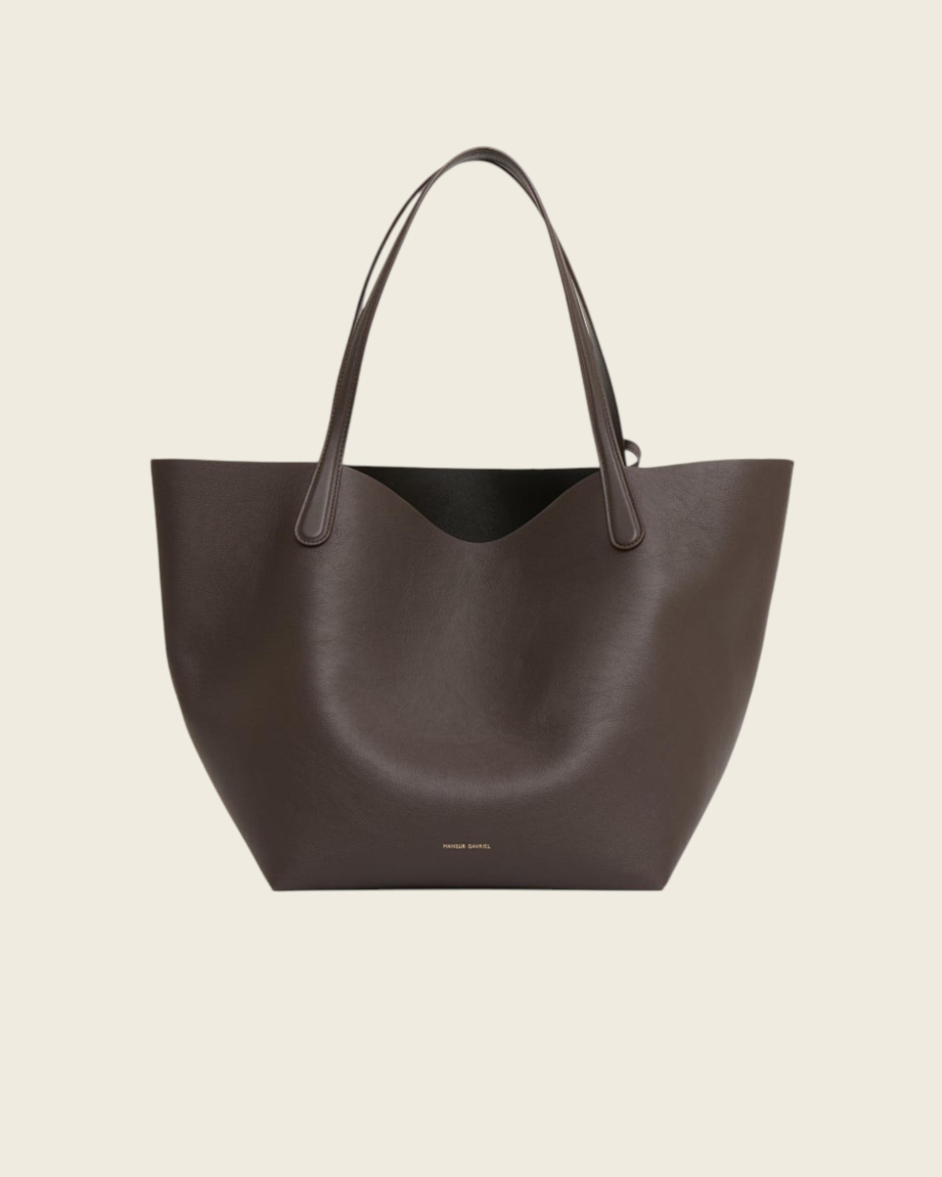 Weldun Mansur Gavriel Everyday Soft Tote in ebony brown Italian calf leather with reinforced shoulder handles.