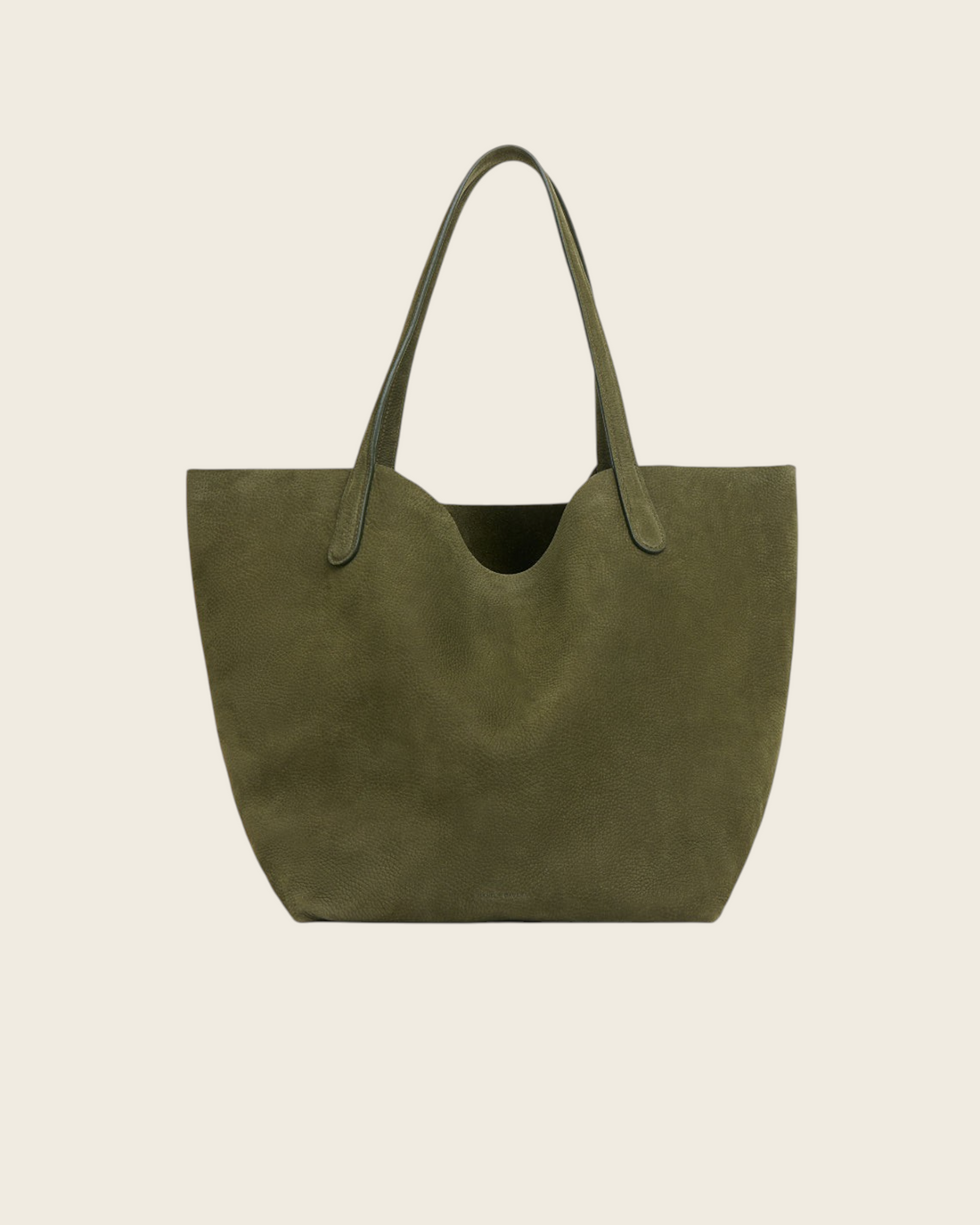 Weldun Everyday Soft Tote in algae green pebbled nubuck leather with a slouchy silhouette and reinforced handles.