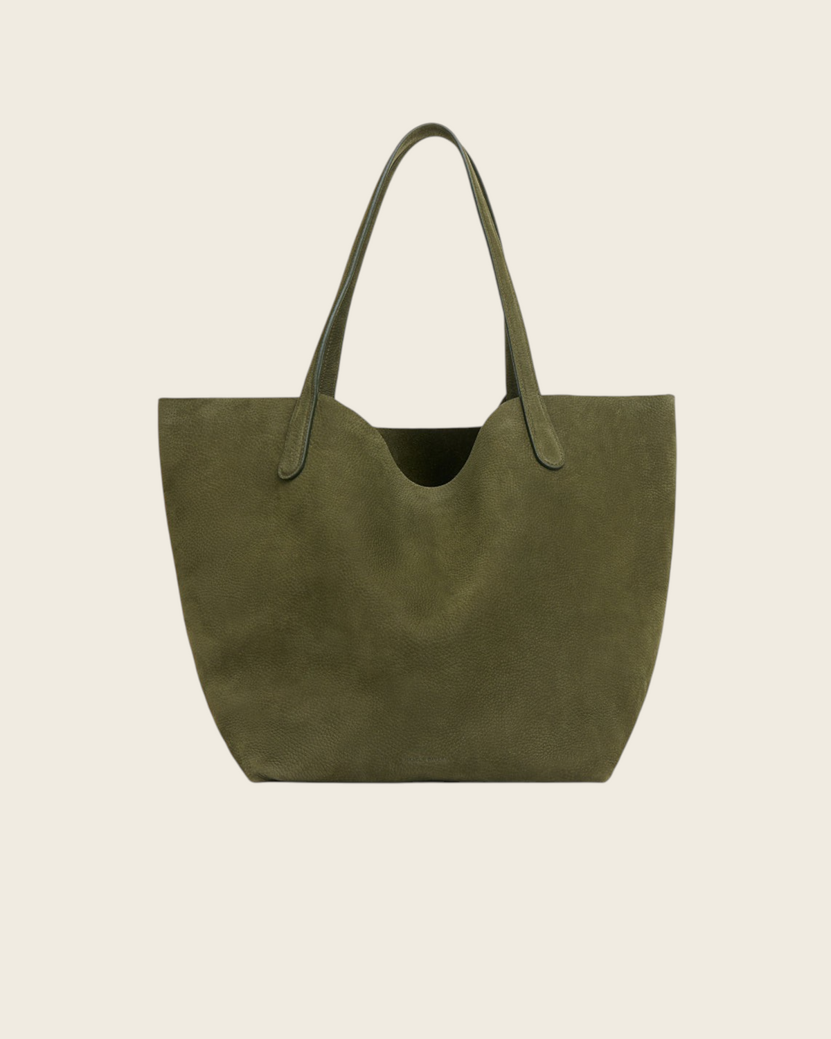 Weldun Everyday Soft Tote in algae green pebbled nubuck leather with a slouchy silhouette and reinforced handles.