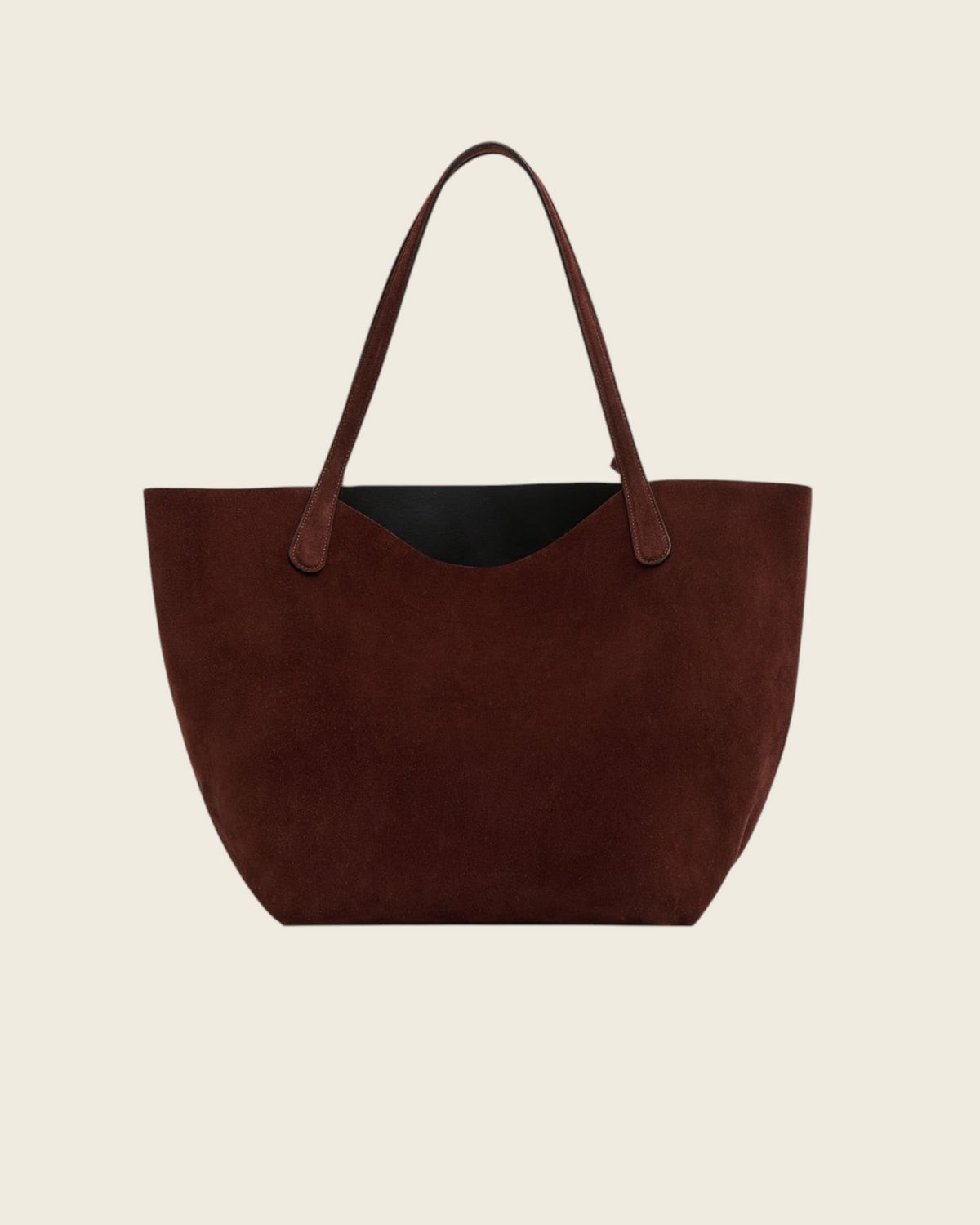 Weldun Mansur Gavriel Everyday Soft Tote in chocolate brown Italian suede with reinforced handles and slouchy design.