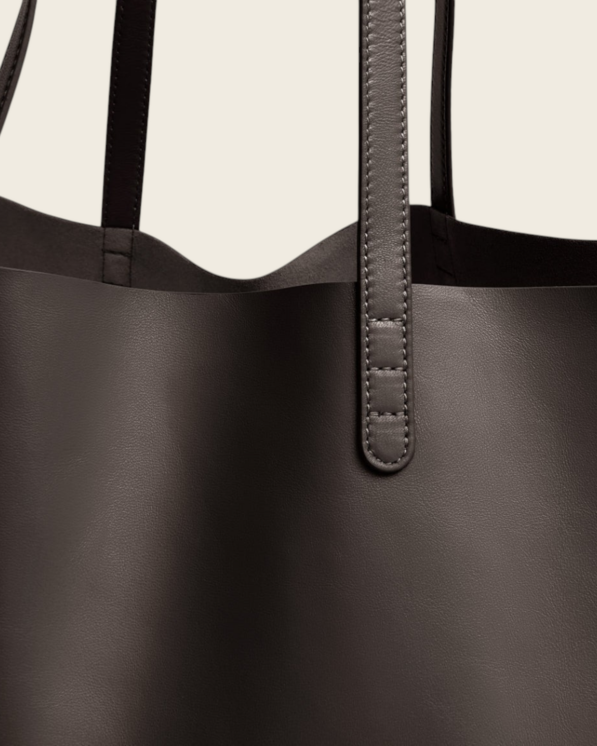 Weldun Mansur Gavriel Juno oversized tote bag in soft ebony brown lambskin leather with minimalist shoulder straps