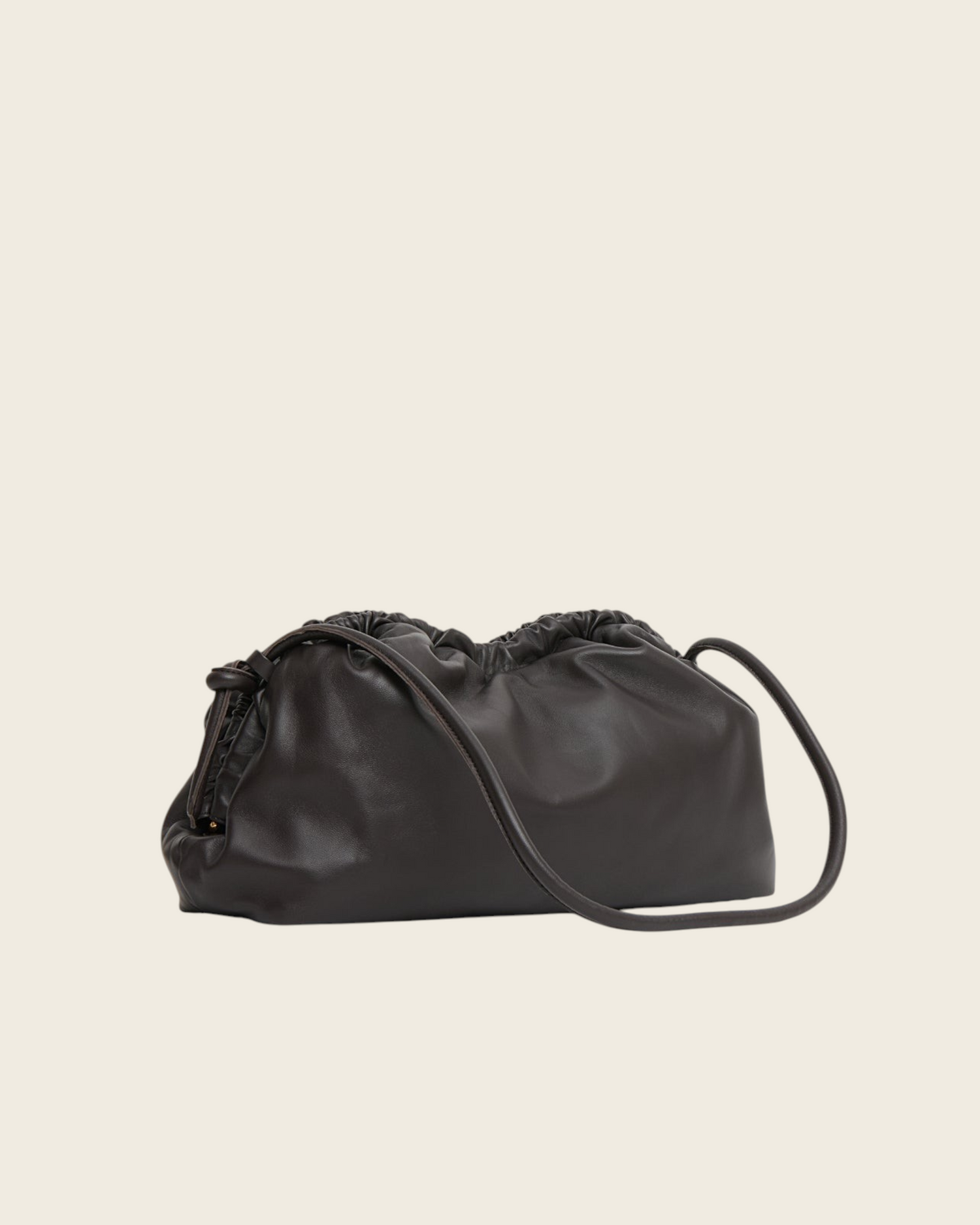 Weldun Mansur Gavriel oversized ebony brown lambskin cloud clutch with a removable shoulder strap