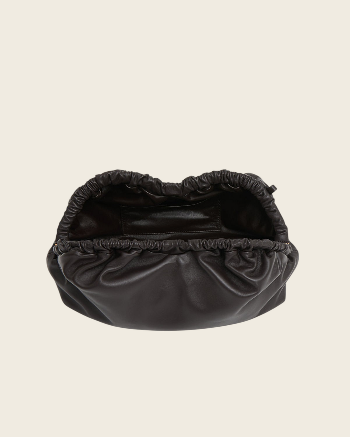 Weldun Mansur Gavriel Oversized Cloud Clutch in ebony brown Italian lambskin with a soft gathered pouch design