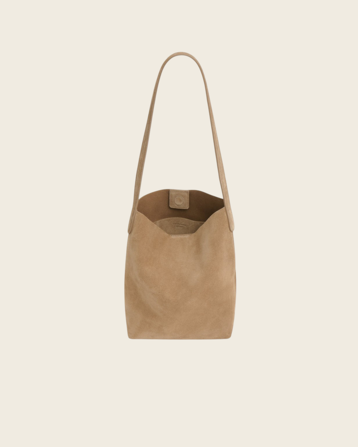 Weldun Mansur Gavriel Small Everyday Cabas tote bag in anise suede with long shoulder handles and magnetic closure.
