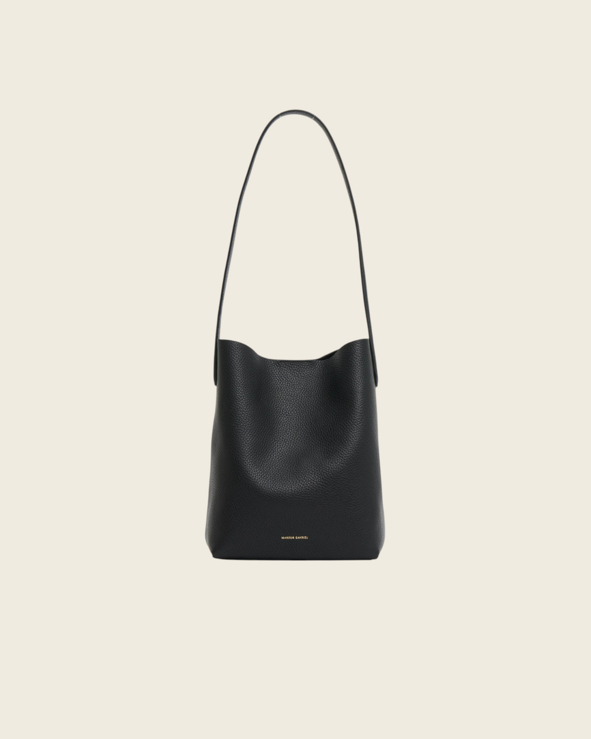Weldun Mansur Gavriel black pebbled leather small everyday cabas tote bag with long shoulder straps