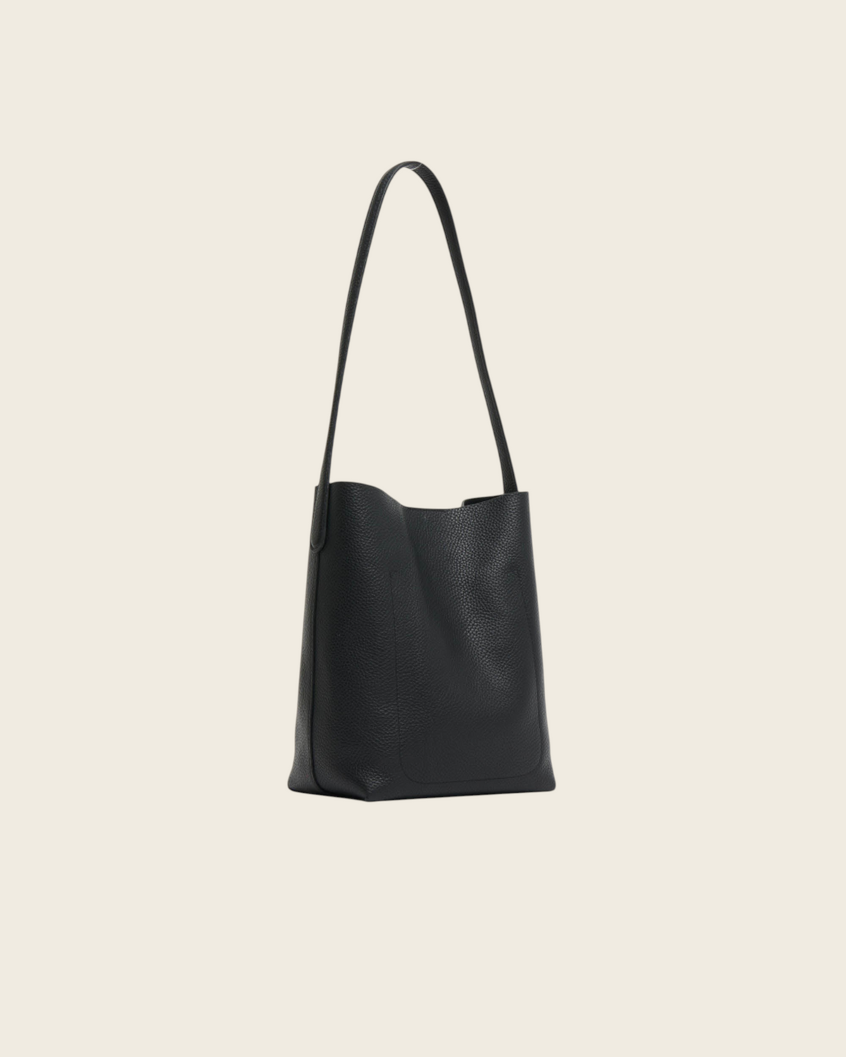 Weldun Mansur Gavriel Small Everyday Cabas tote bag in black pebbled leather with long shoulder straps.