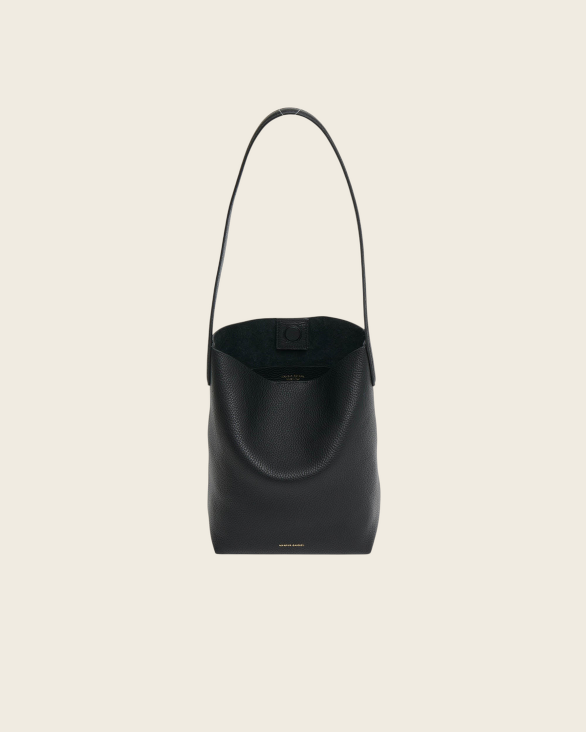 Weldun Mansur Gavriel black leather Small Everyday Cabas tote bag with elongated handles and magnetic closure