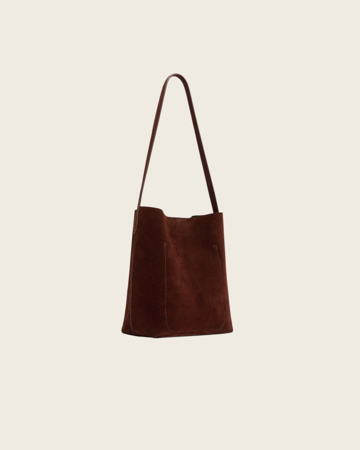 Weldun Mansur Gavriel chocolate brown suede small everyday cabas tote bag with long shoulder handles