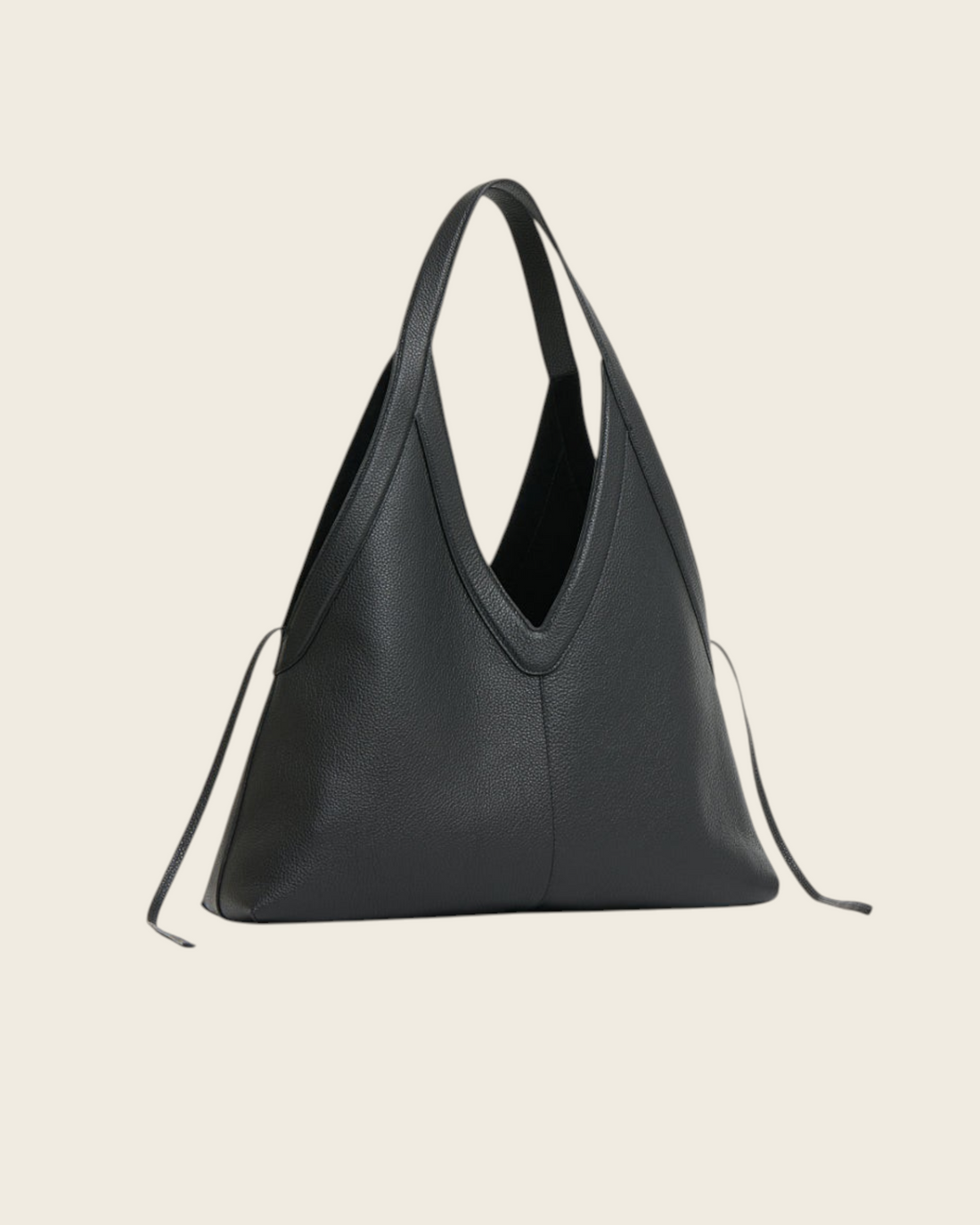 Weldun Mansur Gavriel Soft M Tote in black pebbled leather with a comfortable shoulder strap and lean silhouette.
