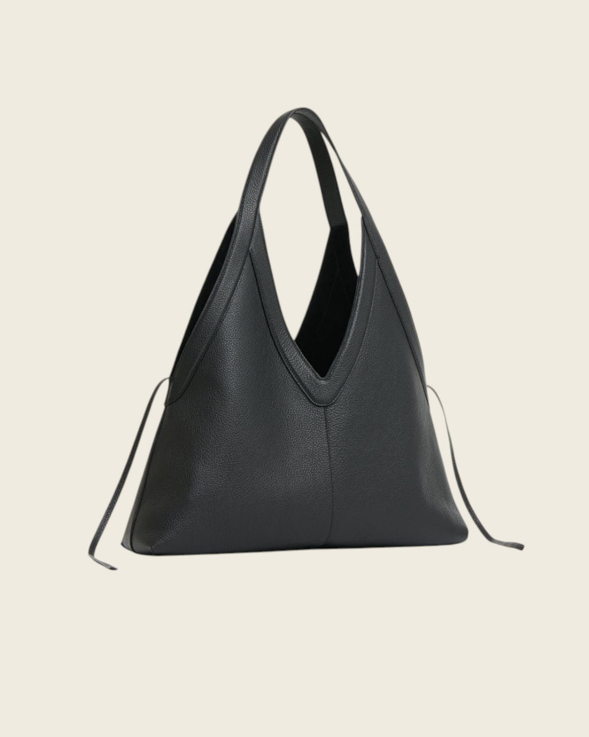 Weldun Mansur Gavriel Soft M Tote in black pebbled leather with a comfortable shoulder strap and lean silhouette.